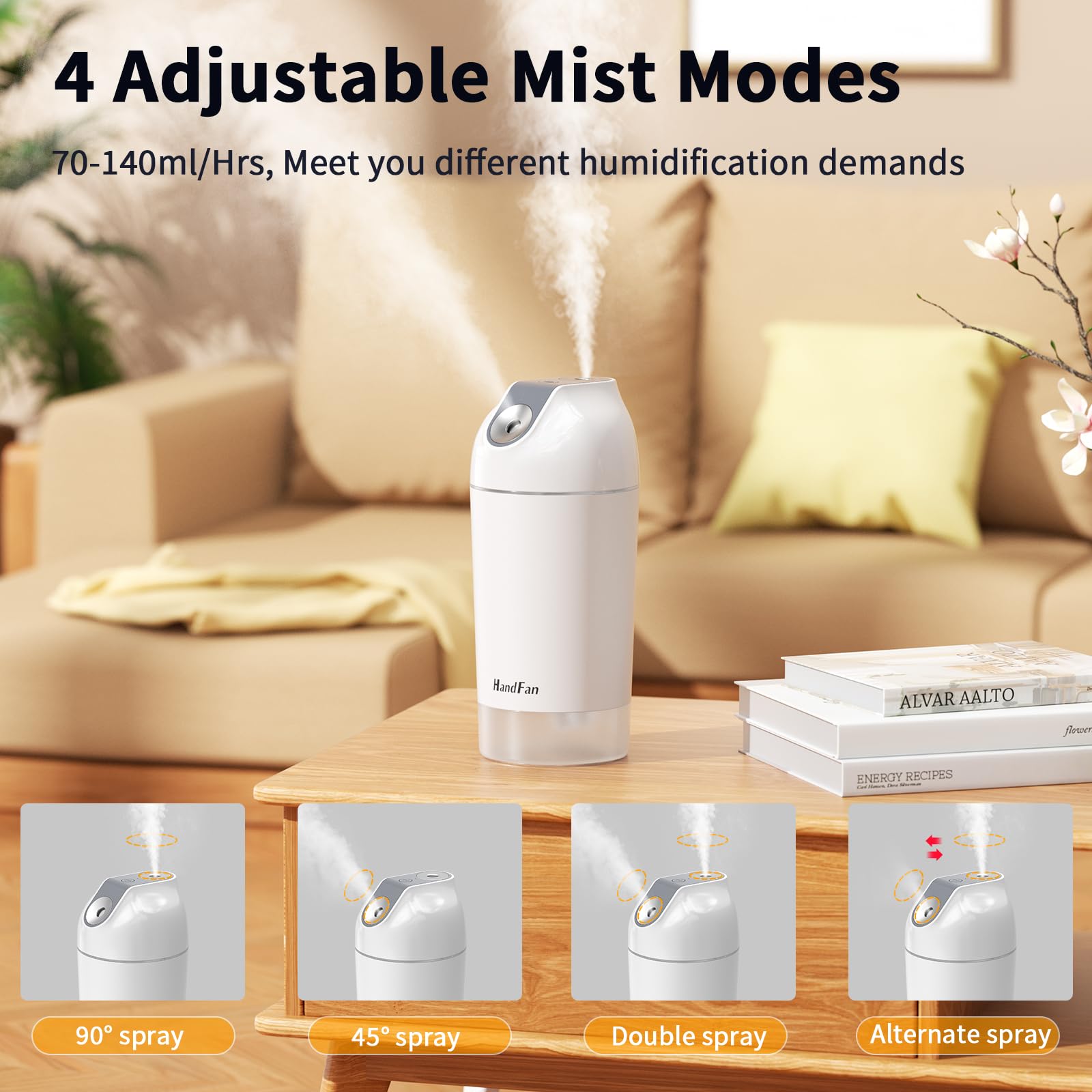 Handfan Small Humidifier, 500Ml Portable Mini Humidifier Rechargeable, Battery Operated Personal Humidifier, For Bedroom, Office
