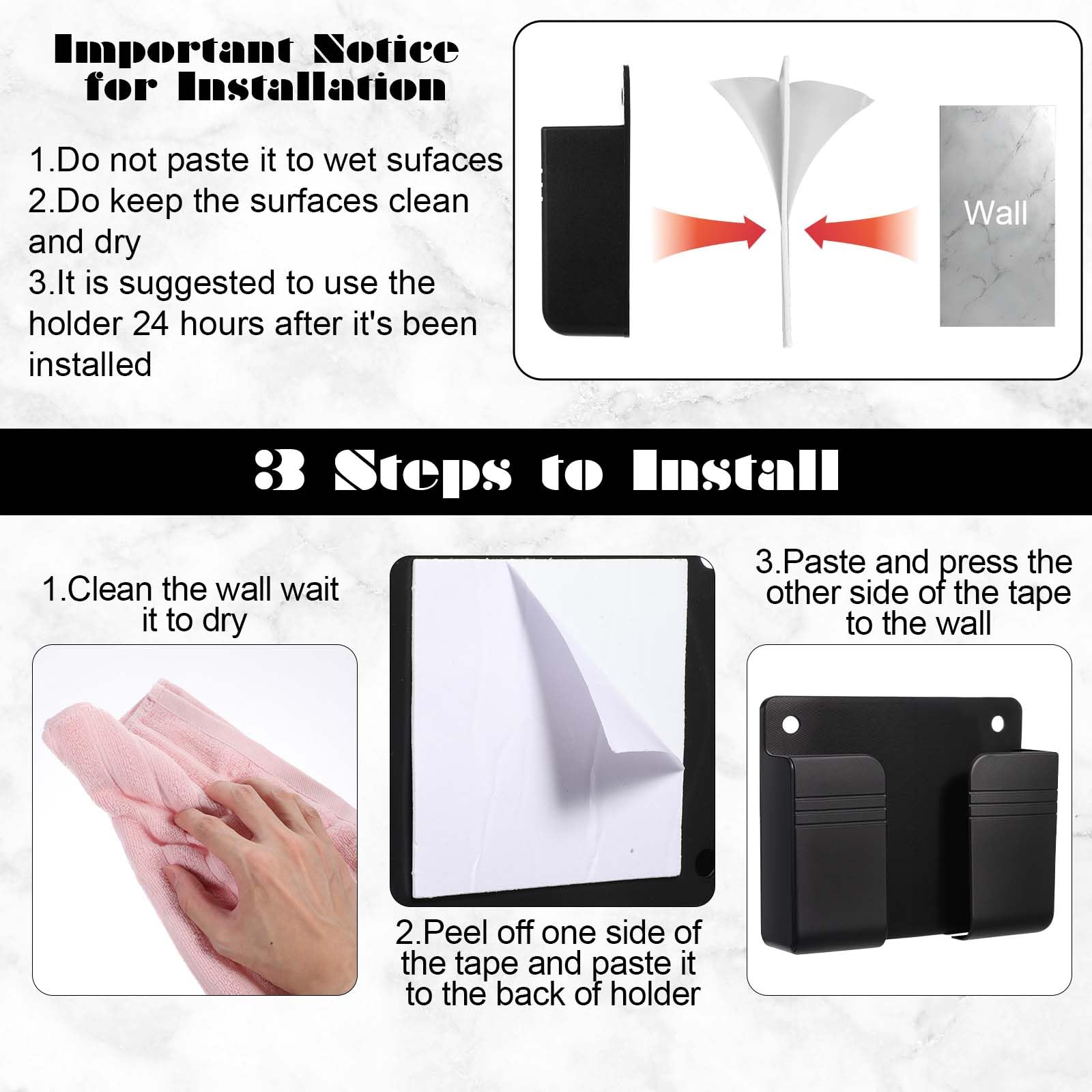 2 Pack Wall Mounted Phone Holder, Phone Stand Self Adhesive With Charging Hole, Compatible With All Smartphone Phones Cradle Bed