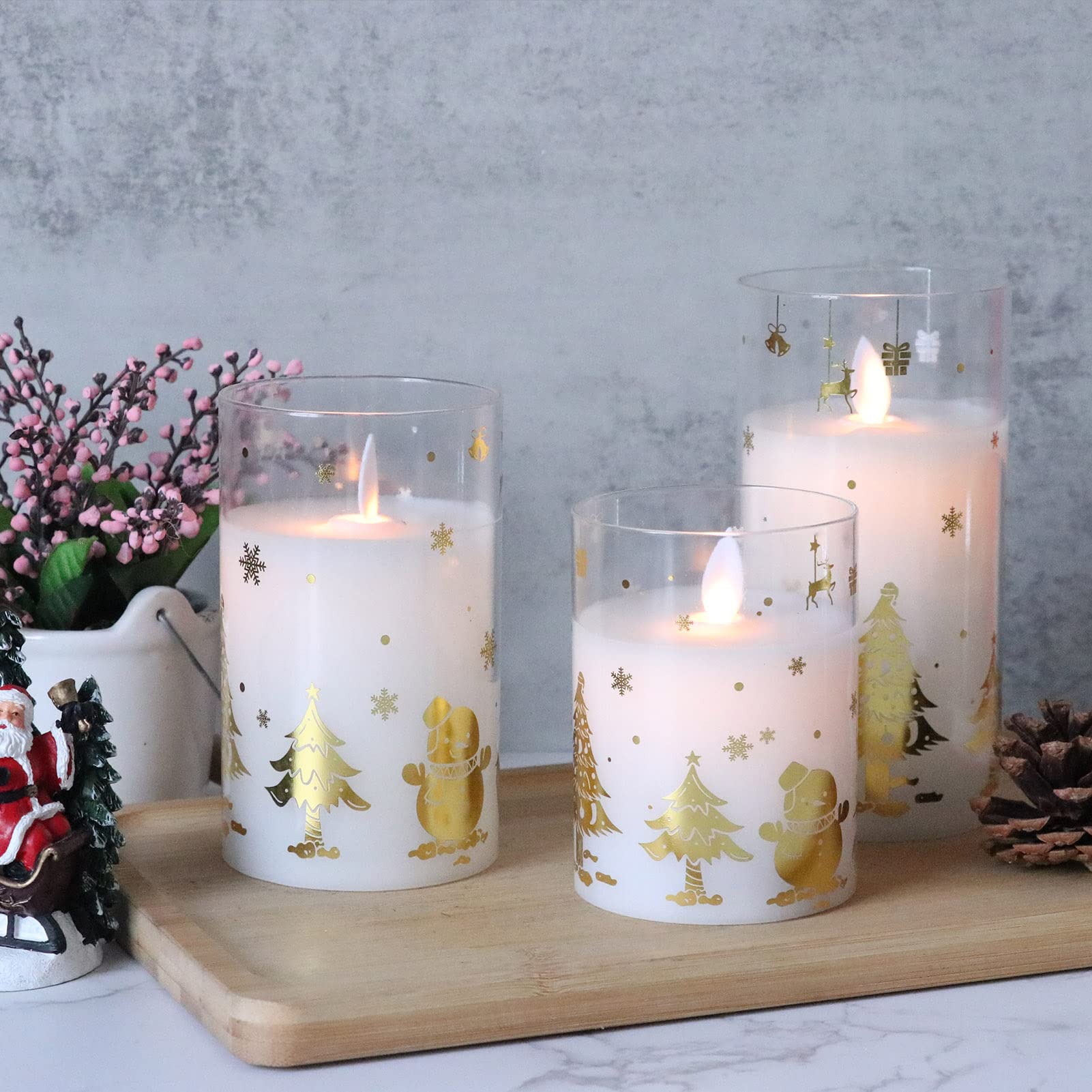 Dromance Christmas Battery Operated Flameless Candles Flickering Remote And Timer Glass Led Pillar Candles Moving Wick Real Wax