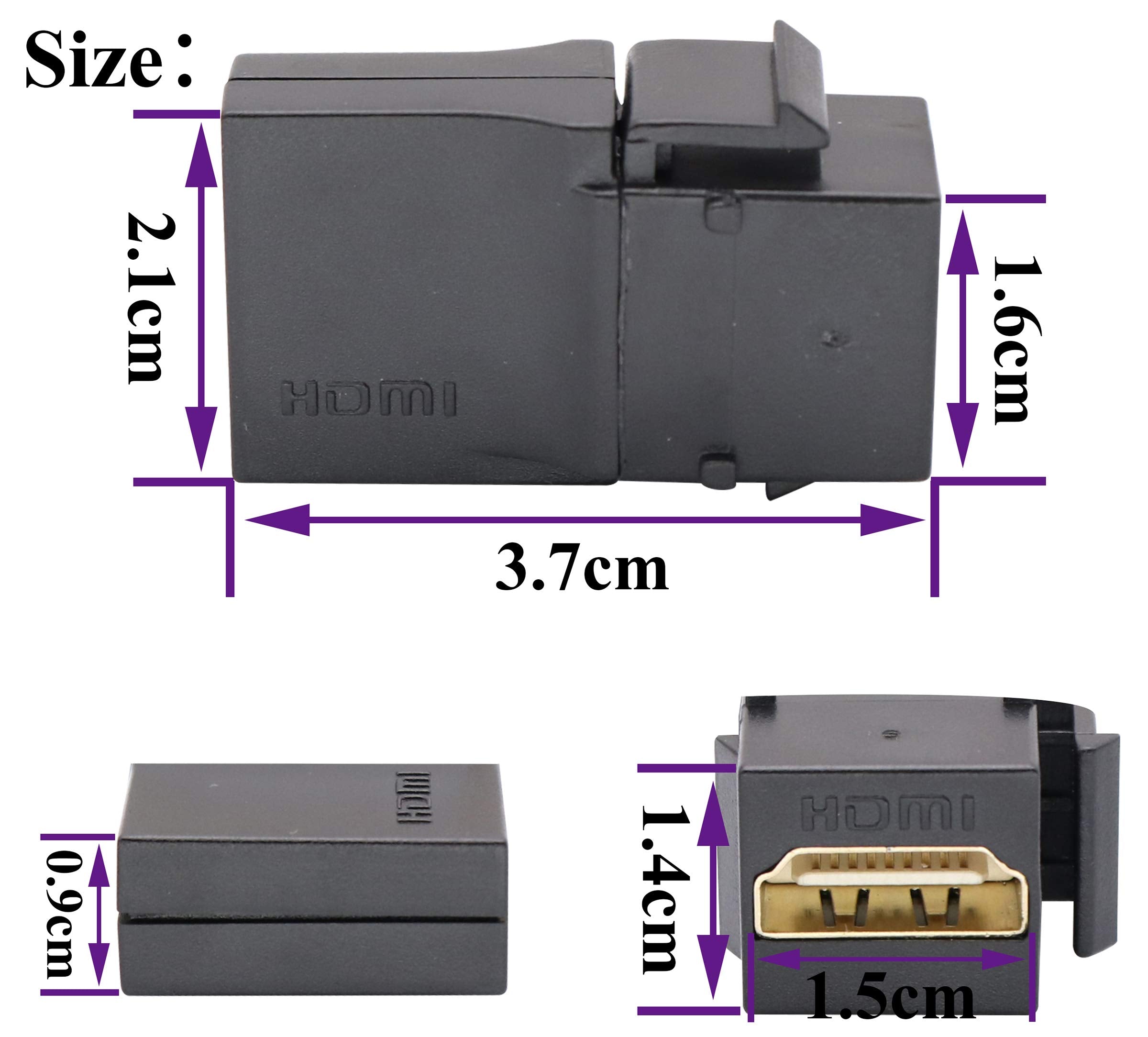 Aaotokk 90 Degree Hdmi Keystone Coupler, Gold Plated Right Angle Hdmi Keystone Jack Insert Female To Female 3D 4K Coupler Adapte