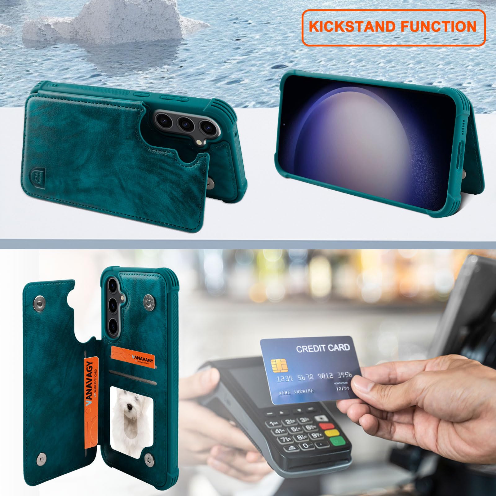 Vanavagy Wallet Case Compatible For Samsung Galaxy S23 Fe,Rfid Block Leather Flip Folio Phone Fits Magnetic Car Mount With Credi