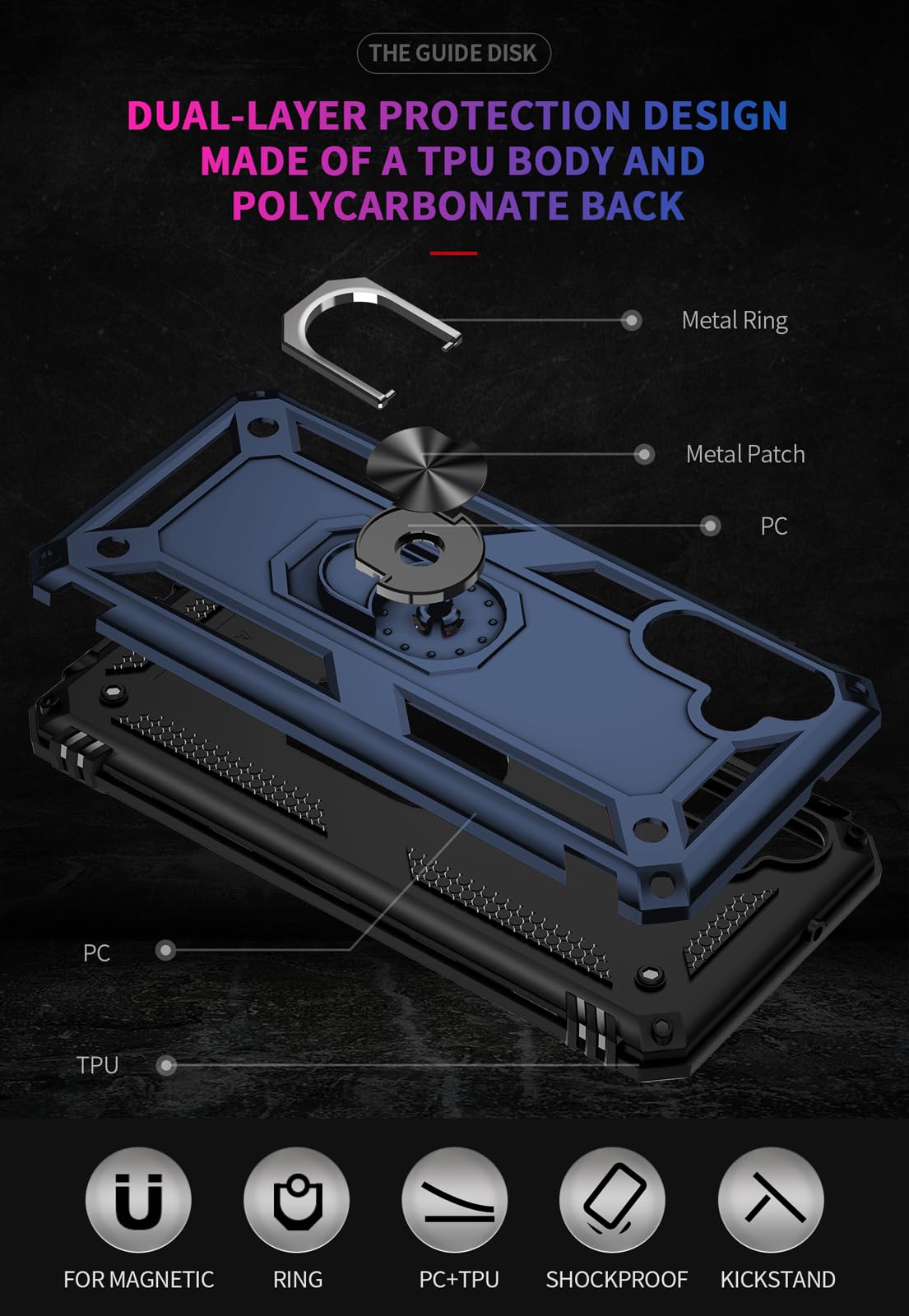 Sktgslamy For Galaxy A13 5G Phone Case,With Screen Protector,[Military Grade] 16Ft. Drop Tested Cover With Magnetic Kickstand Pr