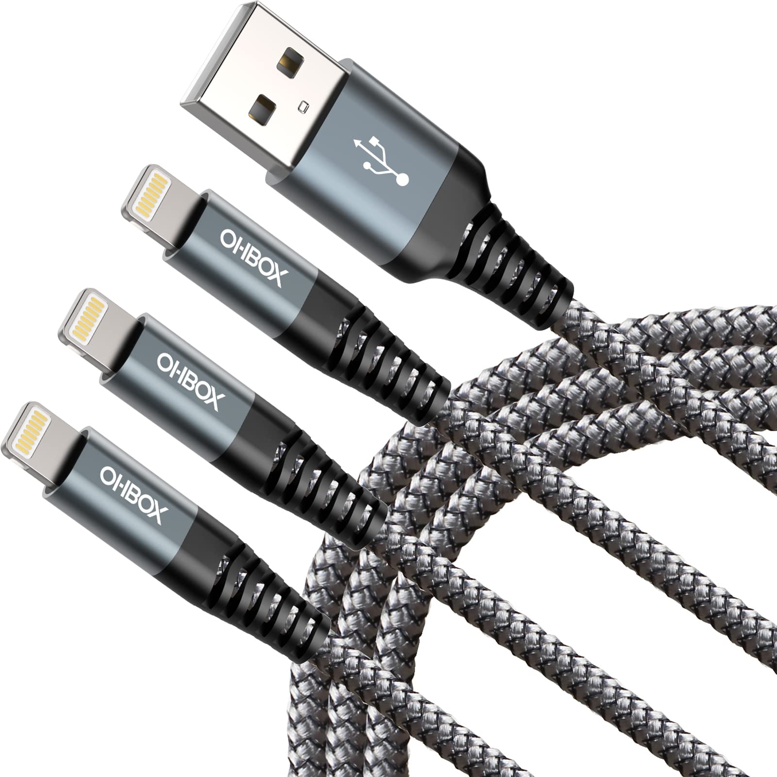 Ohbox Lightning Cable 3Ft 3Pack Iphone Charger Cable Nylon Braided Iphone Fast Charging Cord Usb A To Lightning Cable Compatible With Iphone 14/13/12/11/Pro/Max/Mini/X/Plus/8/7/6/5S/Se/Plus/Ipad