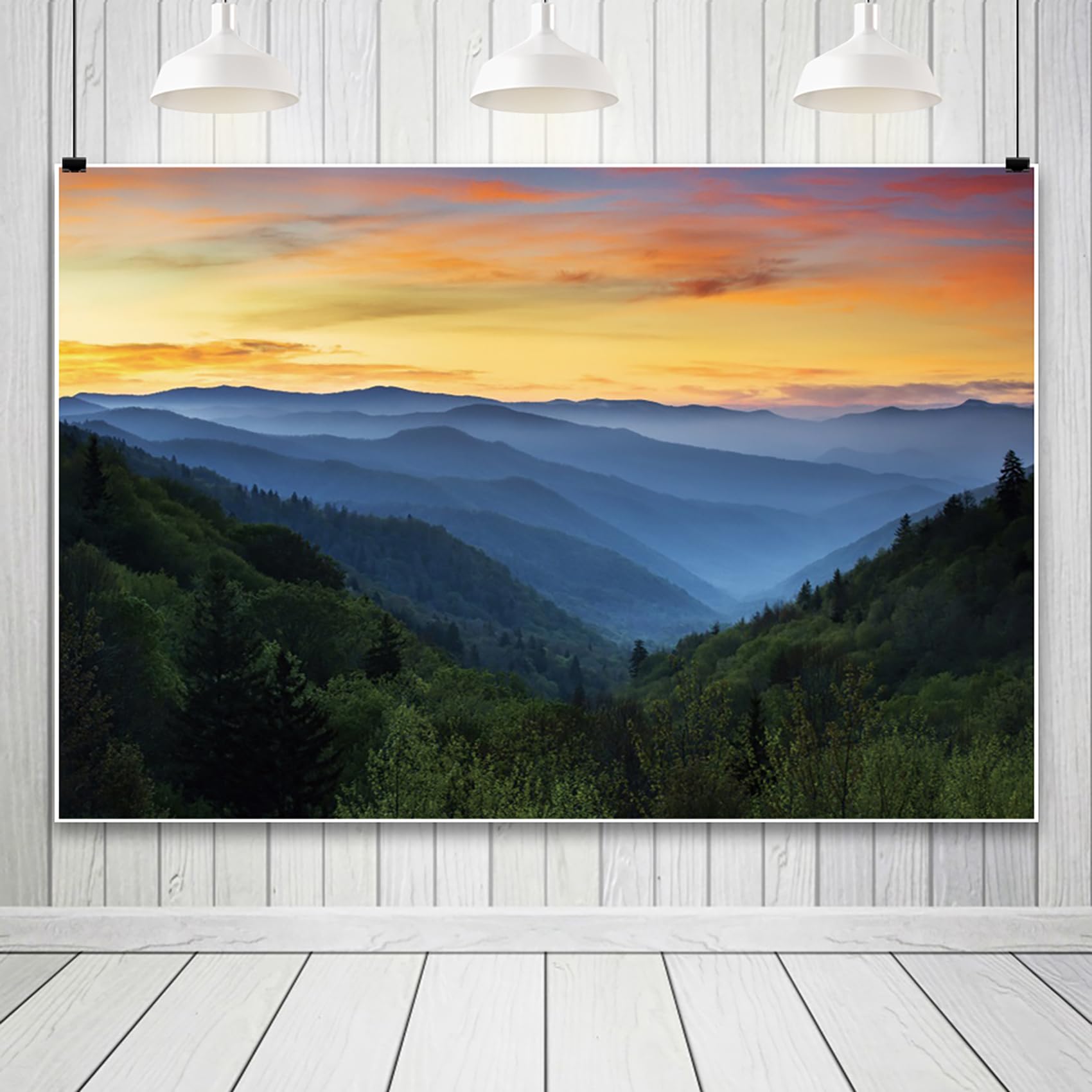 Renaiss 7X5Ft Sunset Mountain Backdrop Polyester Fabric Misty Forest Red Clouds Nature Scenery Photography Background For Outdoo