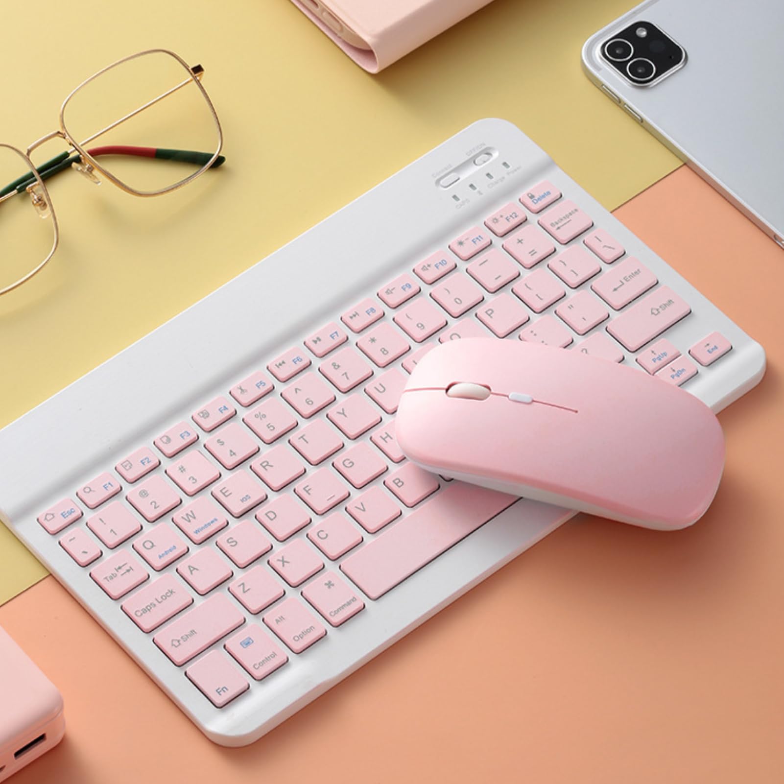 Wireless Keyboard And Mouse Combo, Cute Bluetooth Keyboard With Slicent Mouse, 3 Adjustable Dpi, 2.4G Usb Slim Keyboard Mouse Set For Windows For Ios For Android (Pink)