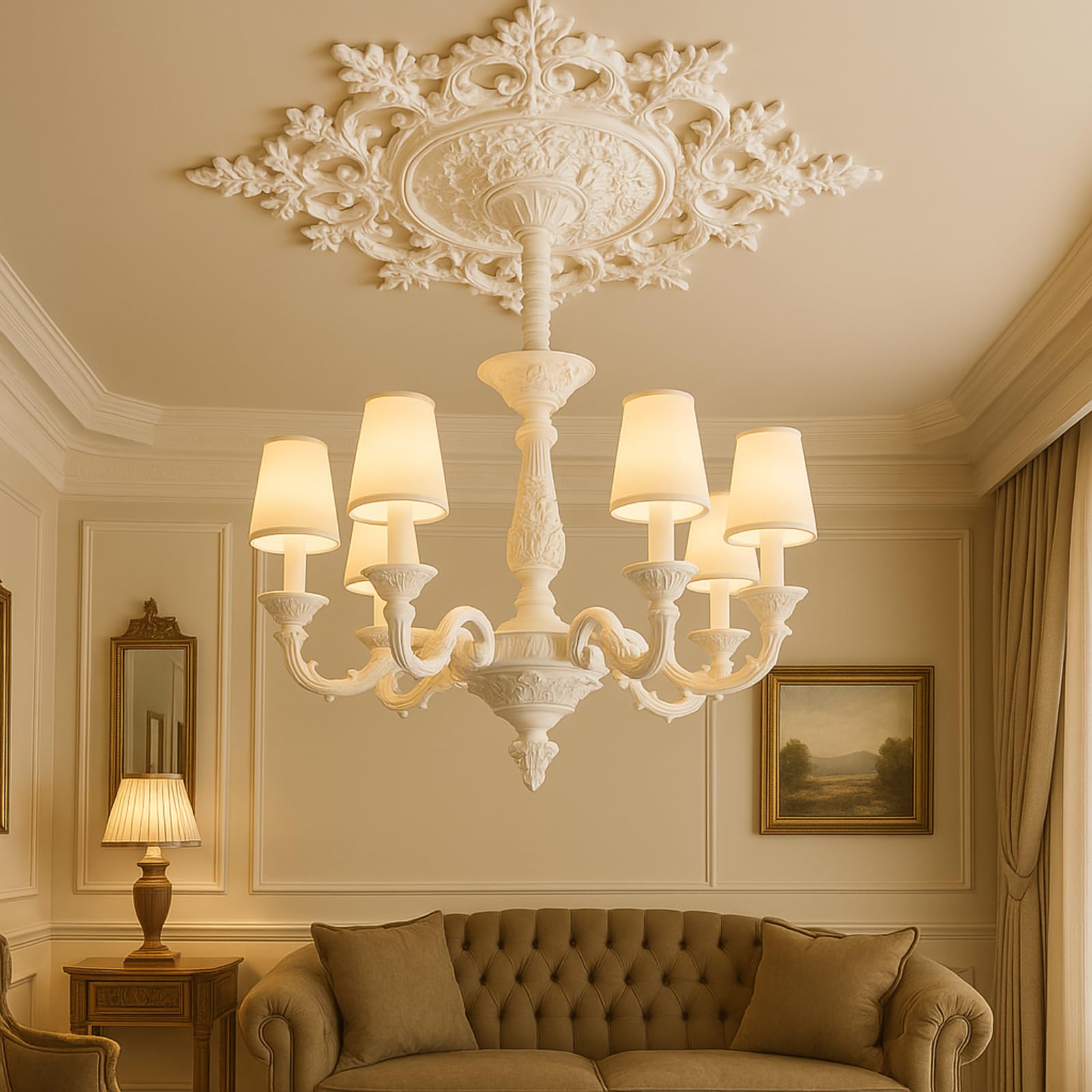 Nuanchu 35.4 Large PU Ceiling Medallion Combination Decorative 2.36 ID French Style Chandelier Base Ceiling Medallion for Li