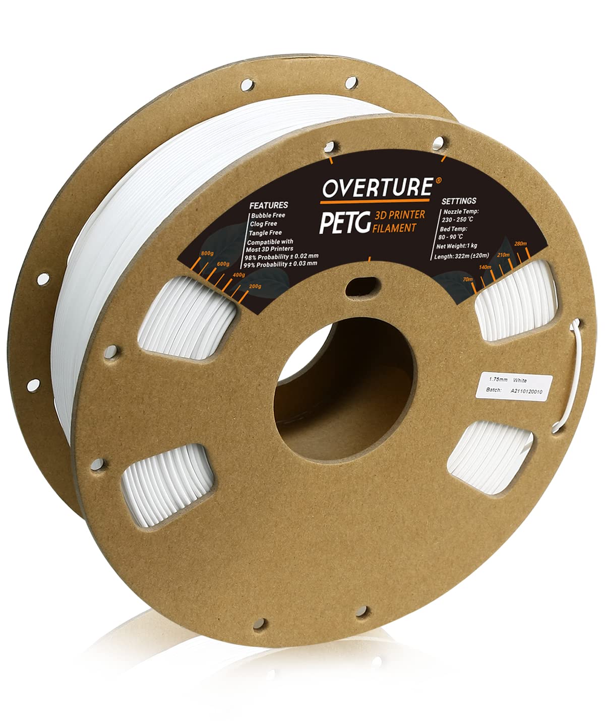 Overture Petg 3D Printer Filament 1.75Mm, 1Kg Filament (2.2Lbs), Dimensional Accuracy 99% Probability +/  0.03Mm, Fit Most Fdm P