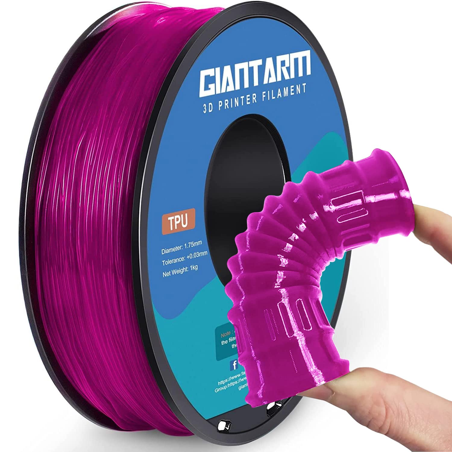 Giantarm Tpu Filament 1.75Mm Flexible Soft 3D Printer Consumables Pink,95A 1Kg Spool (2.2 Lbs.), Dimensional Accuracy +/  0.05 M