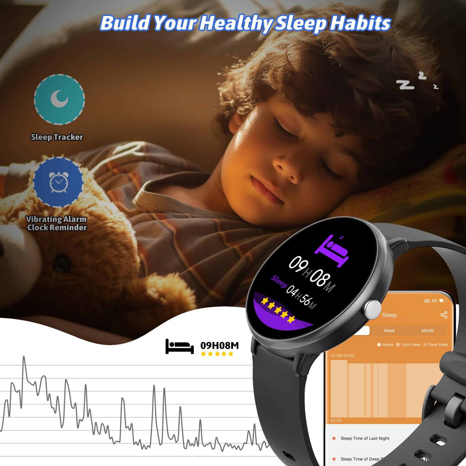 Joyele Smart Watch For Kids Boy Girl, No Phone Needed Kids Watch Waterproof With 19 Sport Modes, Pedometer, Sleep Monitor, Kids