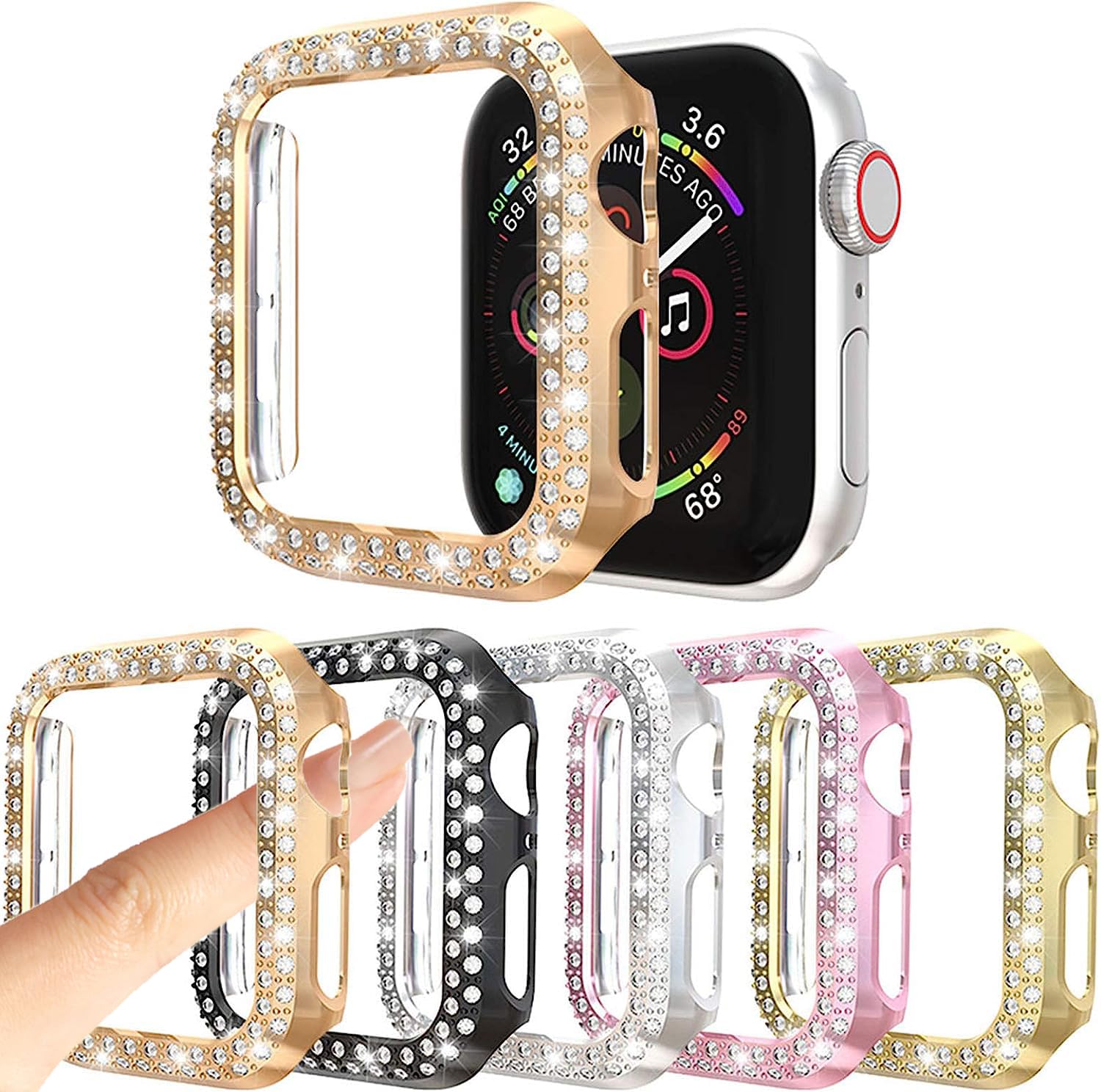 5Pack Protector Case Compatible with Apple Watch SE Series 6 5 4 40mm Cover, Double Row Bling Crystal Diamonds Protective Cover 
