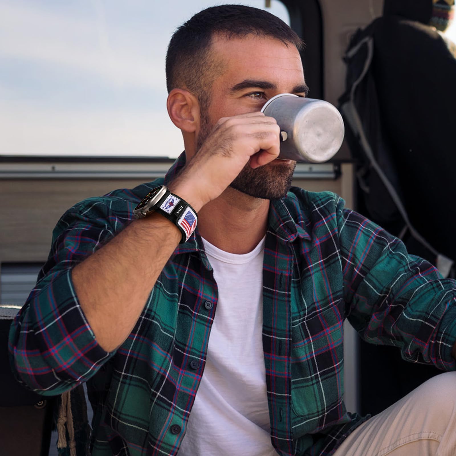 Snblk Rugged Nylon Sport Band For Iwatch Bands Men 49Mm 46Mm 45Mm 44Mm 42Mm, Soft Woven Stars- Stripes Flag Strap Compatible Wit