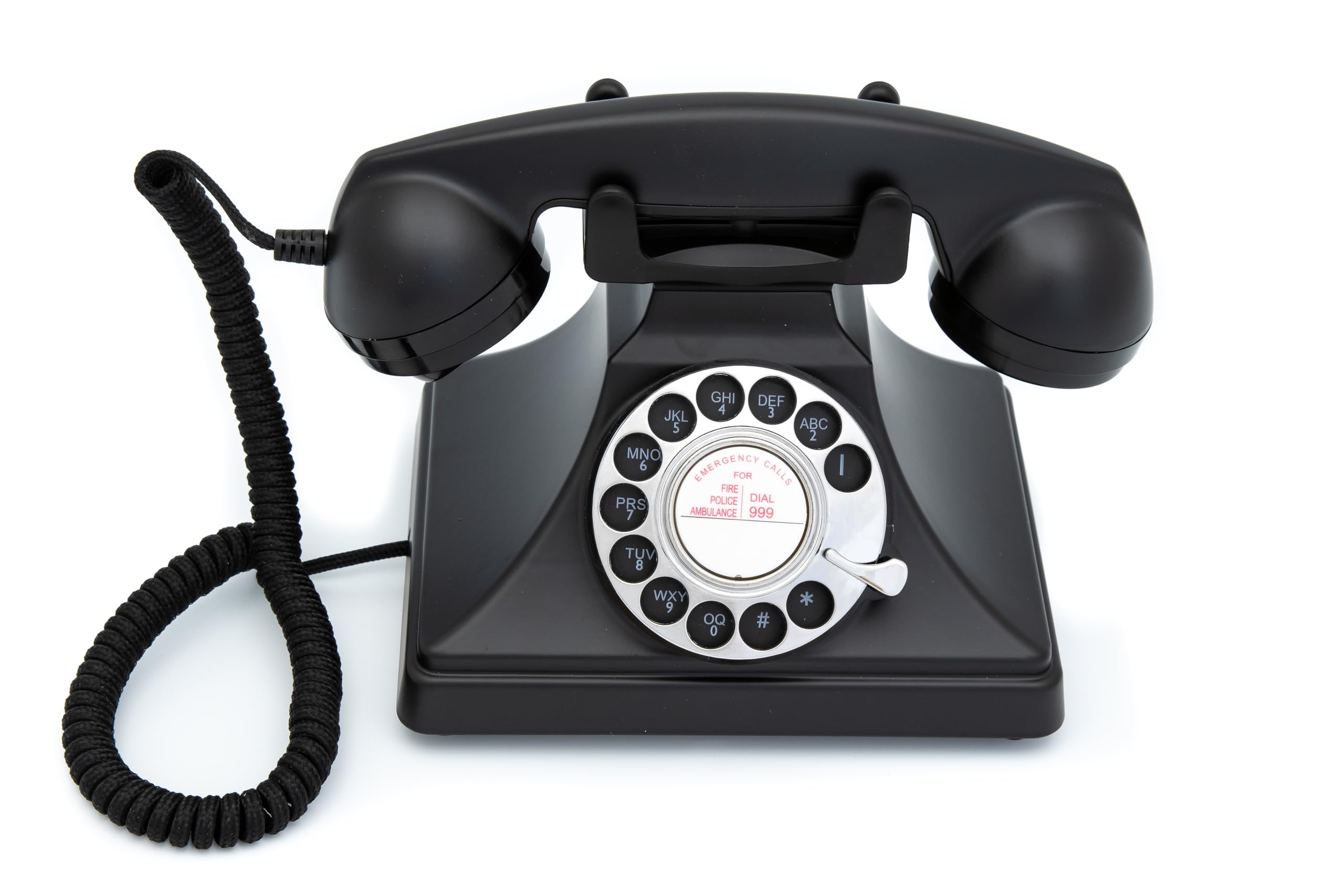 Gpo 200 Classic Vintage Phone   Rotary Dial, Cloth Cord, Traditional Bell Ring Tone   Black
