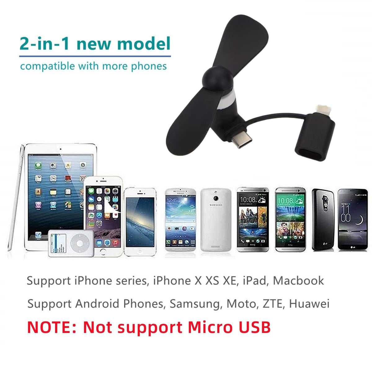 TRIIFON 2-in-1 Cell Phone Fan for iPhone Android Type-C Black 4 Pack ...