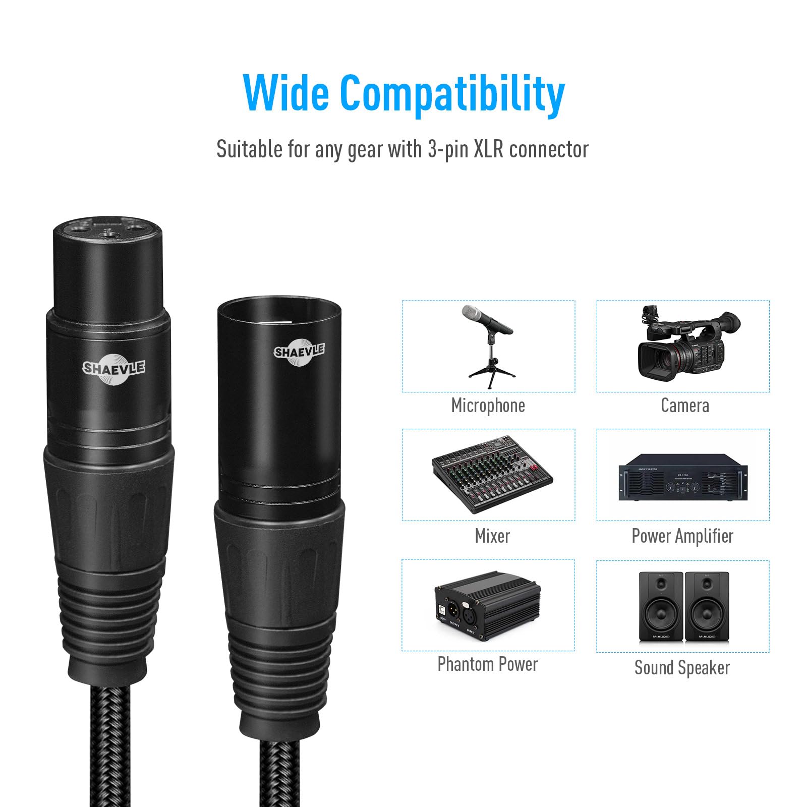 Shaevle Xlr Microphone Cable 2 Pack 6 Feet/2M Male To Female 3 Pin Nylon Braided For Studio Recording And Live Production, Black
