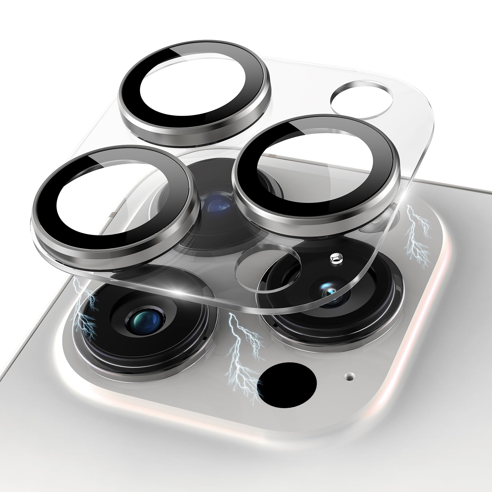 Kanosan For Iphone 15 Pro/Iphone 15 Pro Max Camera Lens Protector, Clear Acrylic Plus Aluminium Alloy Ring 9H Tempered Glass Scr