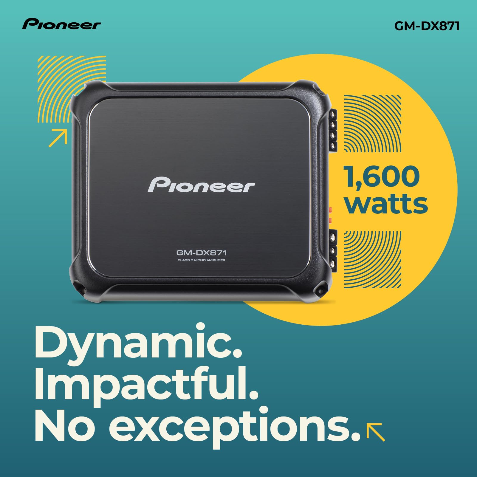 Pioneer Gm-Dx871 - Powerhouse Amplifier With 1,600 Watts, Class-D Technology, 1-Channel, Variable Low-Pass Filter, Compact Desig