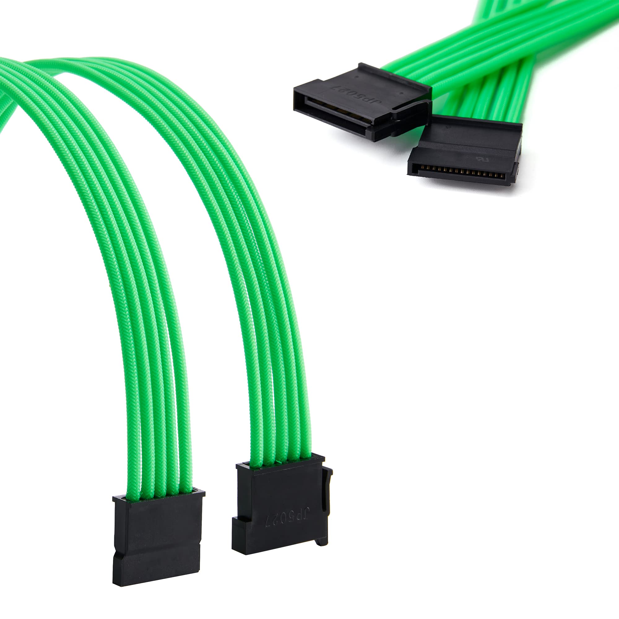 Formulamod Sata + Molex Power Extension Cable Kit, Male To Female 11.8 Inch Extender Sleeve Power Cables (Green)