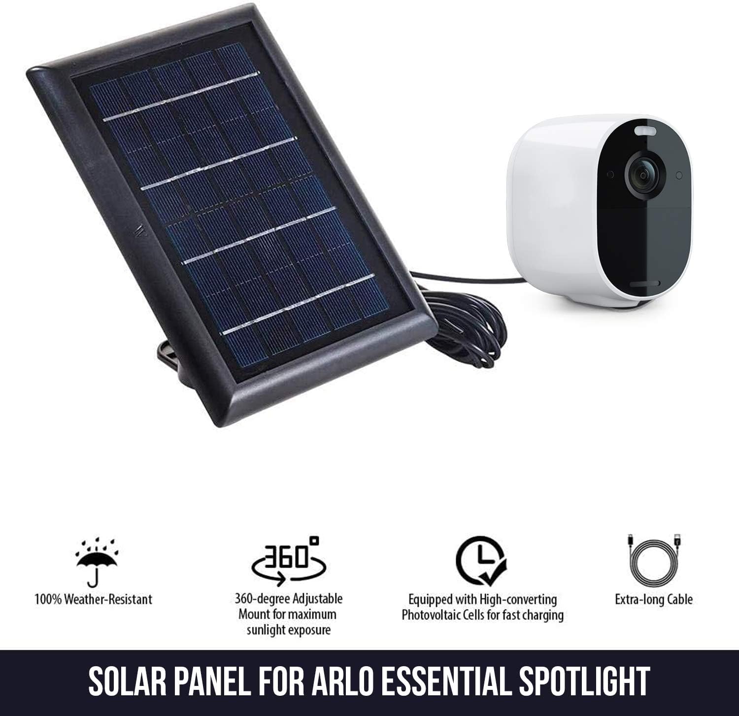 [Updated Version] Wasserstein Solar Panel With 13.1Ft/4M Cable Compatible With Arlo Essential Spotlight/Xl Spotlight Camera (2 P