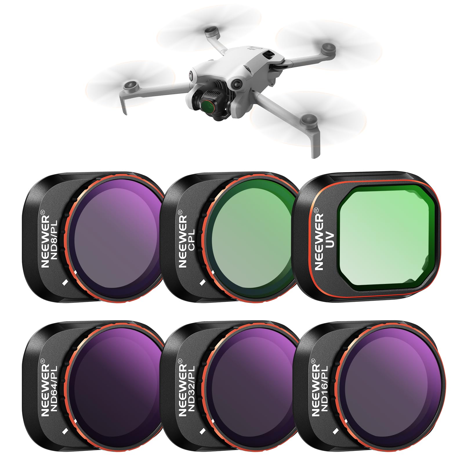 Neewer Nd/Pl Filter Set Compatible With Dji Mini 4 Pro, 6 Pack Uv Cpl Nd8/Pl Nd16/Pl Nd32/Pl Nd64/Pl Polarizer Neutral Density D
