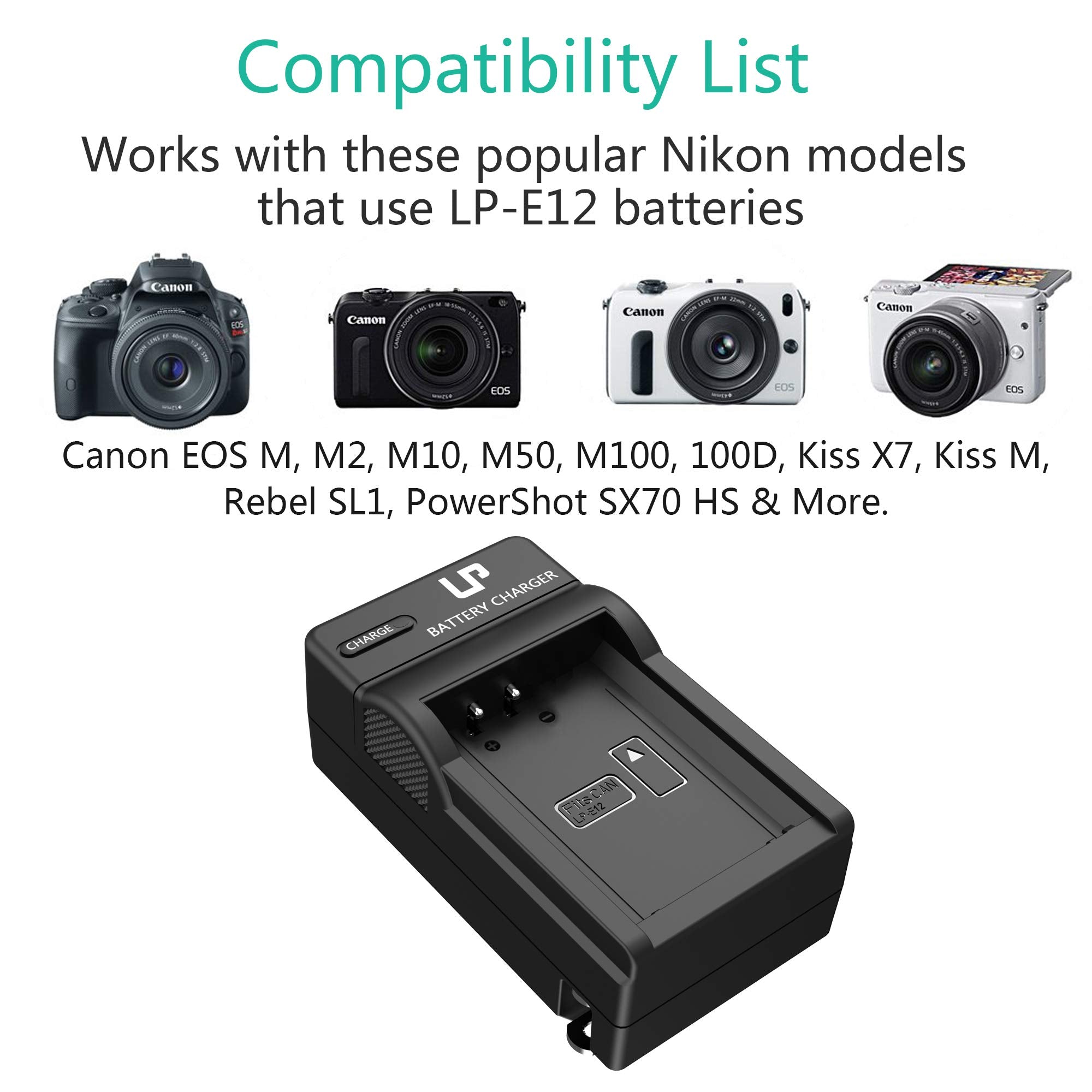 Lp Lp E12 Battery Charger, Charger Compatible With Canon Eos M100, M50, M10, M2, M, Rebel Sl1, 100D Powershot Sx70 Hs, Kiss M, K