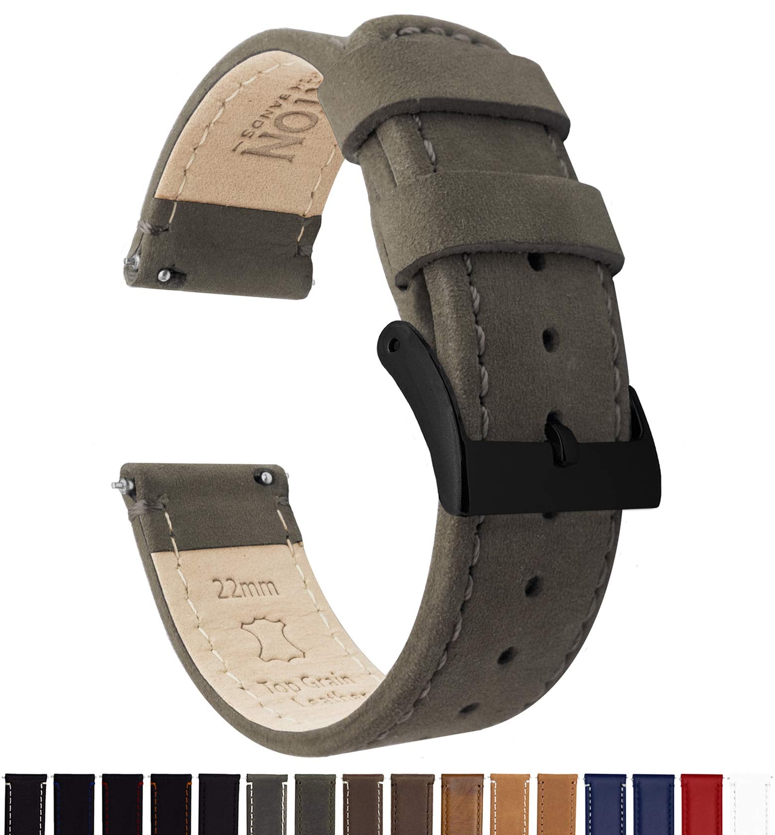 Barton Watch Bands 20Mm Gingerbread/Linen Stitching Quick Release Leather Black Buckle Watch Band Strap