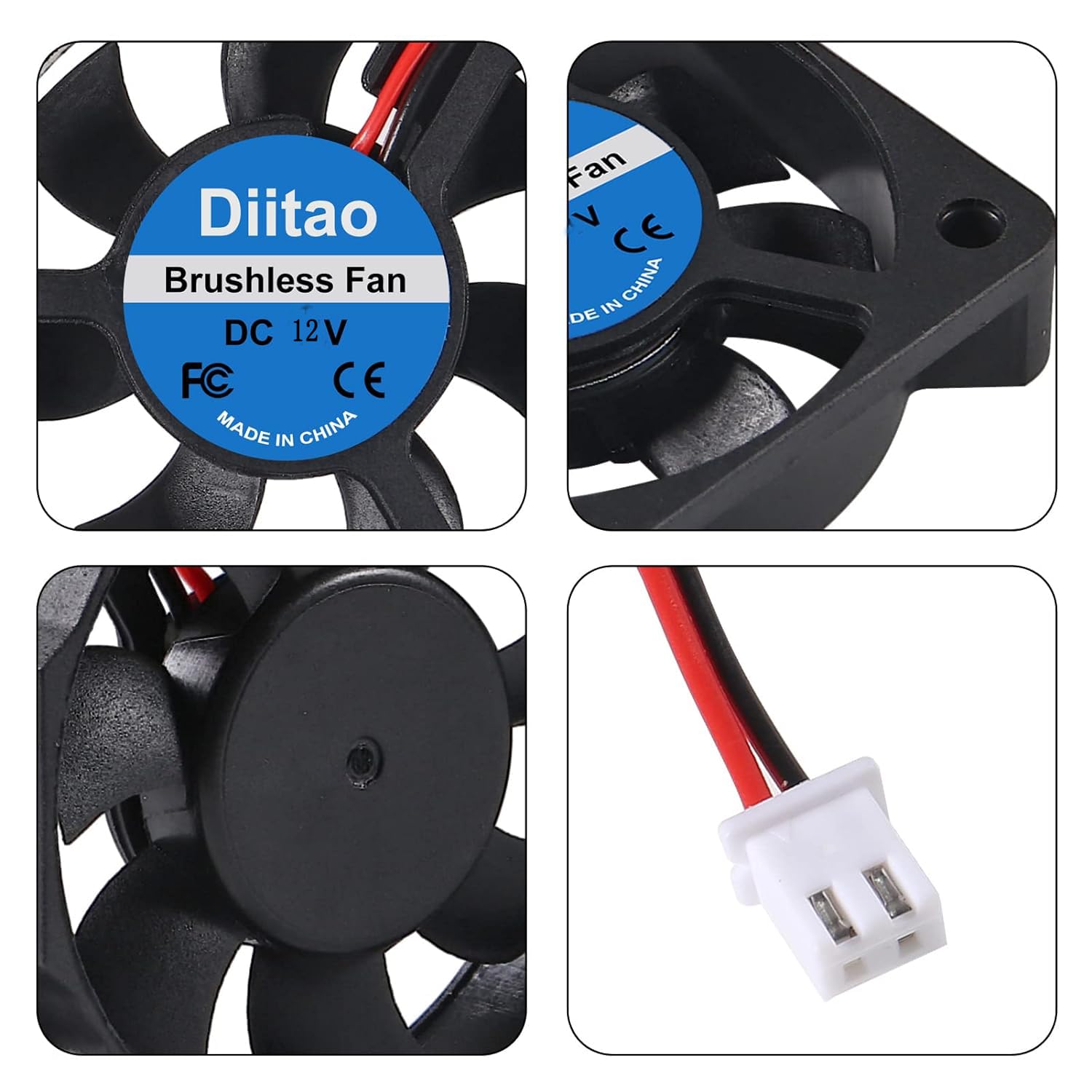 Diitao 4Pcs 12V 5010 Brushless Dc Cooling Fan 50 X 50 X 10Mm Big Airflow Fan Silent Brushless Long Life Computer Fan (50 X 50 X