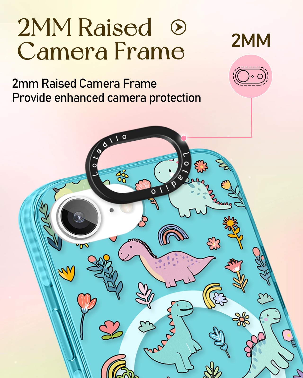 Lotadilo Cute Case For Iphone 16E For Women Girls - Funny Dinosaur Design Compatible With Magsafe Magnetic Ring Holder Kickstand