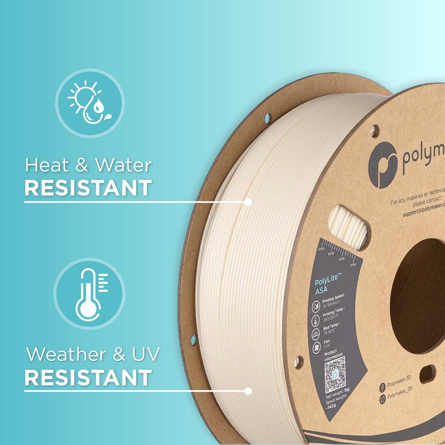 Polymaker Asa Filament 1.75Mm Natural, 1Kg Asa 3D Printer Filament, Heat & Weather Resistant   Asa 3D Filament Perfect For Print