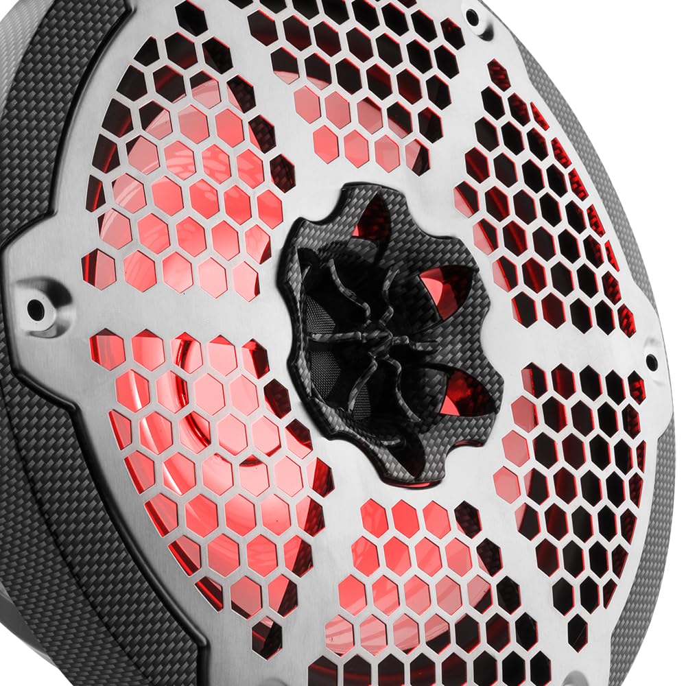 Ds18 Hydro Cf 8M 8'' 2 Way Coaxial Marine Speaker With Led Rgb Lights 125 Watts Rms 4 Ohm, Black Carbon Fiber, Pair, 100% Uv Sta