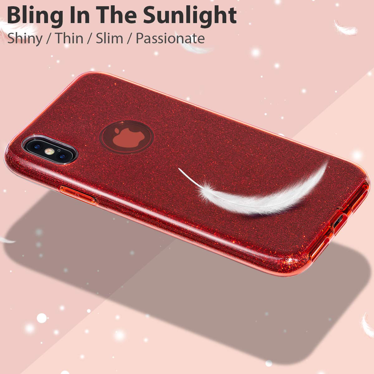 Mateprox Iphone Xs Case,Iphone X Glitter Bling Sparkle Cute Girls Women Protective Christmas Case For Iphone Xs/X 5.8''  Red