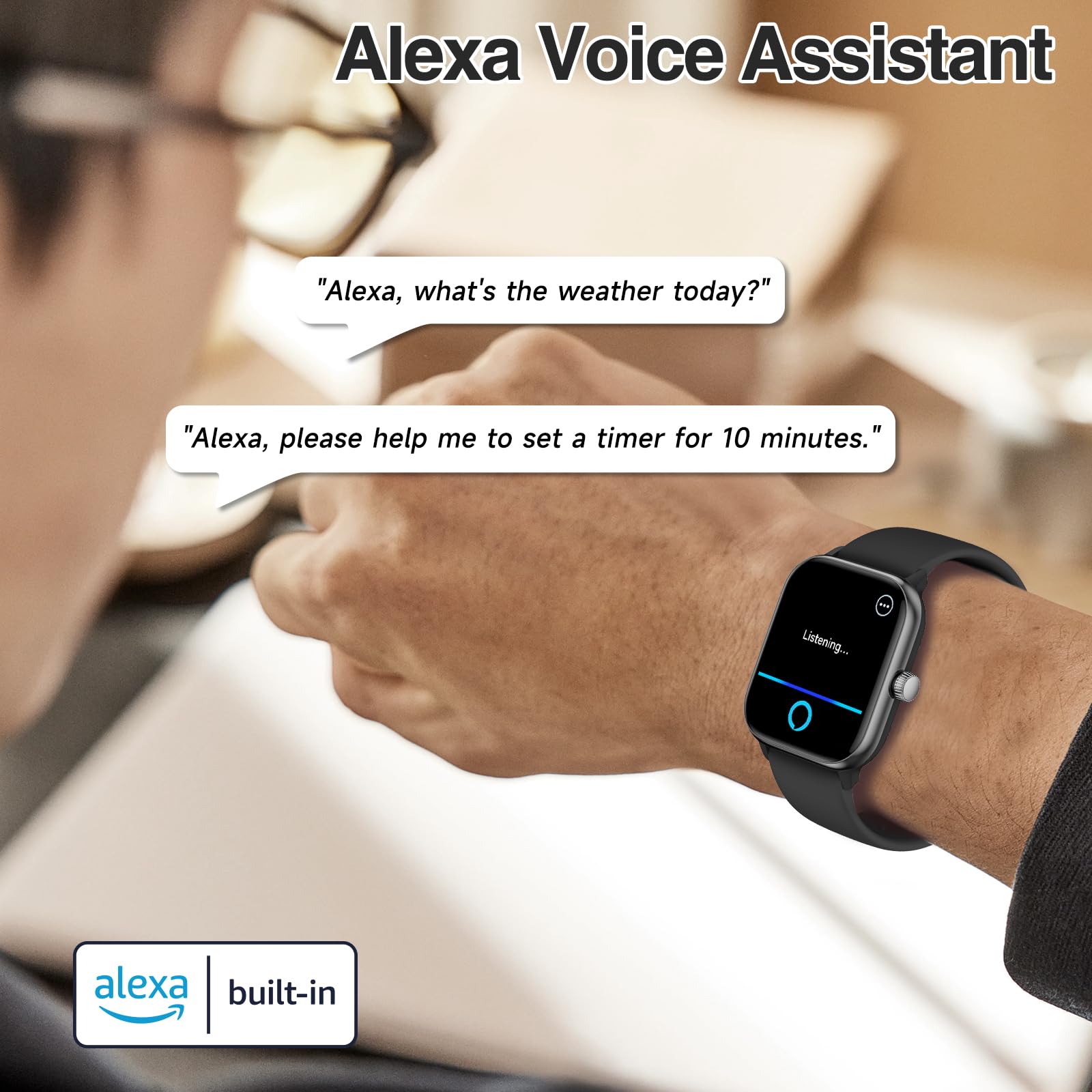 Smart Watch For Men Women With Bluetooth Call,Alexa Built-In Smartwatch, Fitness Watch With Sleep Heart Rate Spo2 Monitor,100+ S