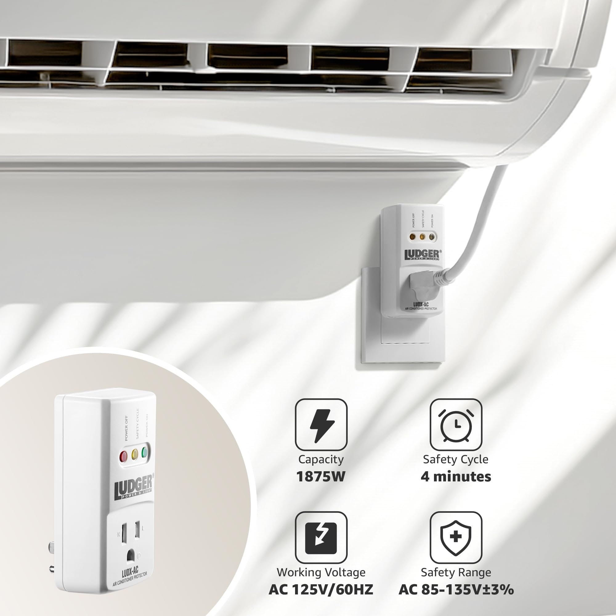Ludger Power Surge Protector For Ac (Ludx Ac), Reliable Ac Protection, Connects To All Types Of Ac, 4 Minute Safety Cycle, 3 Mod