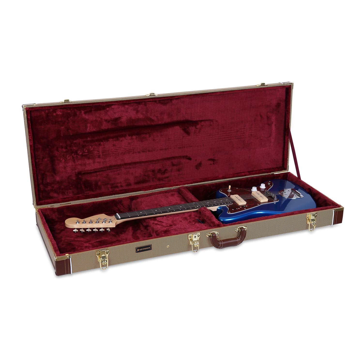 Crossrock Deluxe Hardshell Arch Top Wooden Case For Jazzmaster/Jaguar Style Electric Guitars, Tweed(Crw600Jmtw)