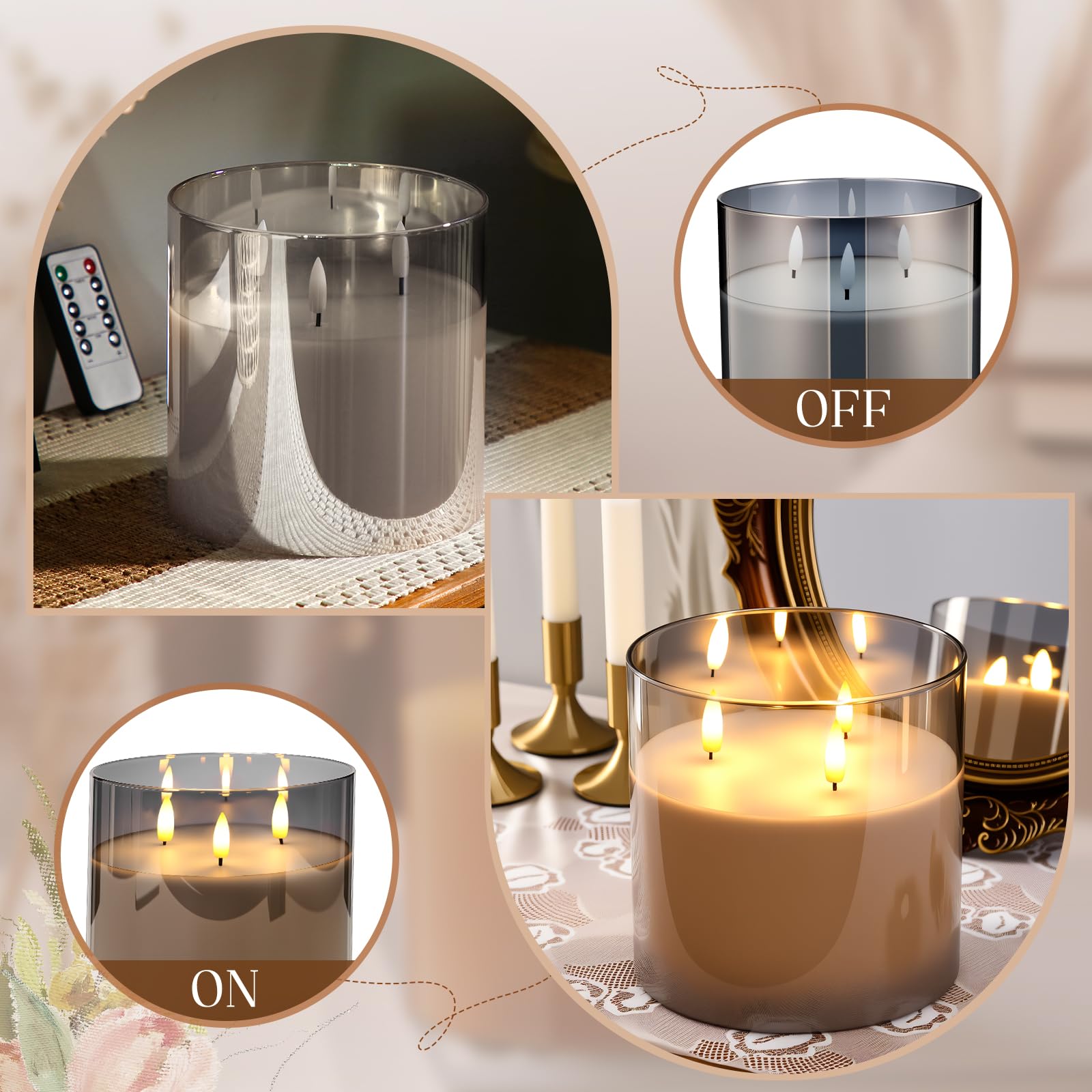 Retisee 1 Pcs 6 X 6 Extra Large Flameless Candles, 3 Wick Glass Large Candles With Remote Control And Timer Function, Real W