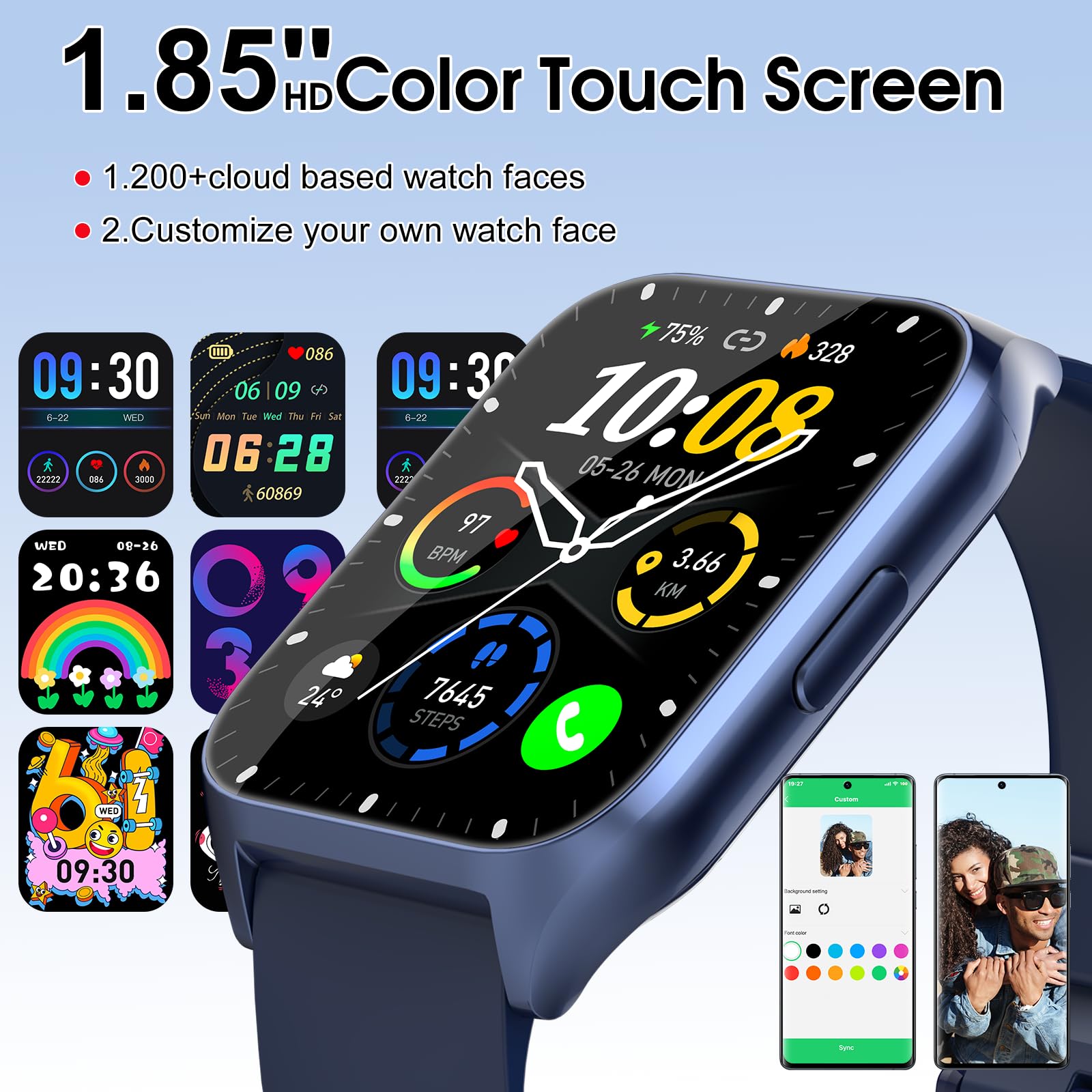 Smart Watch, 1.85'' Hd Smartwatch For Men (Answer/Make Call), Fitness Activity Tracker, 110+ Sports Modes/Heart Rate/Sleep Monit