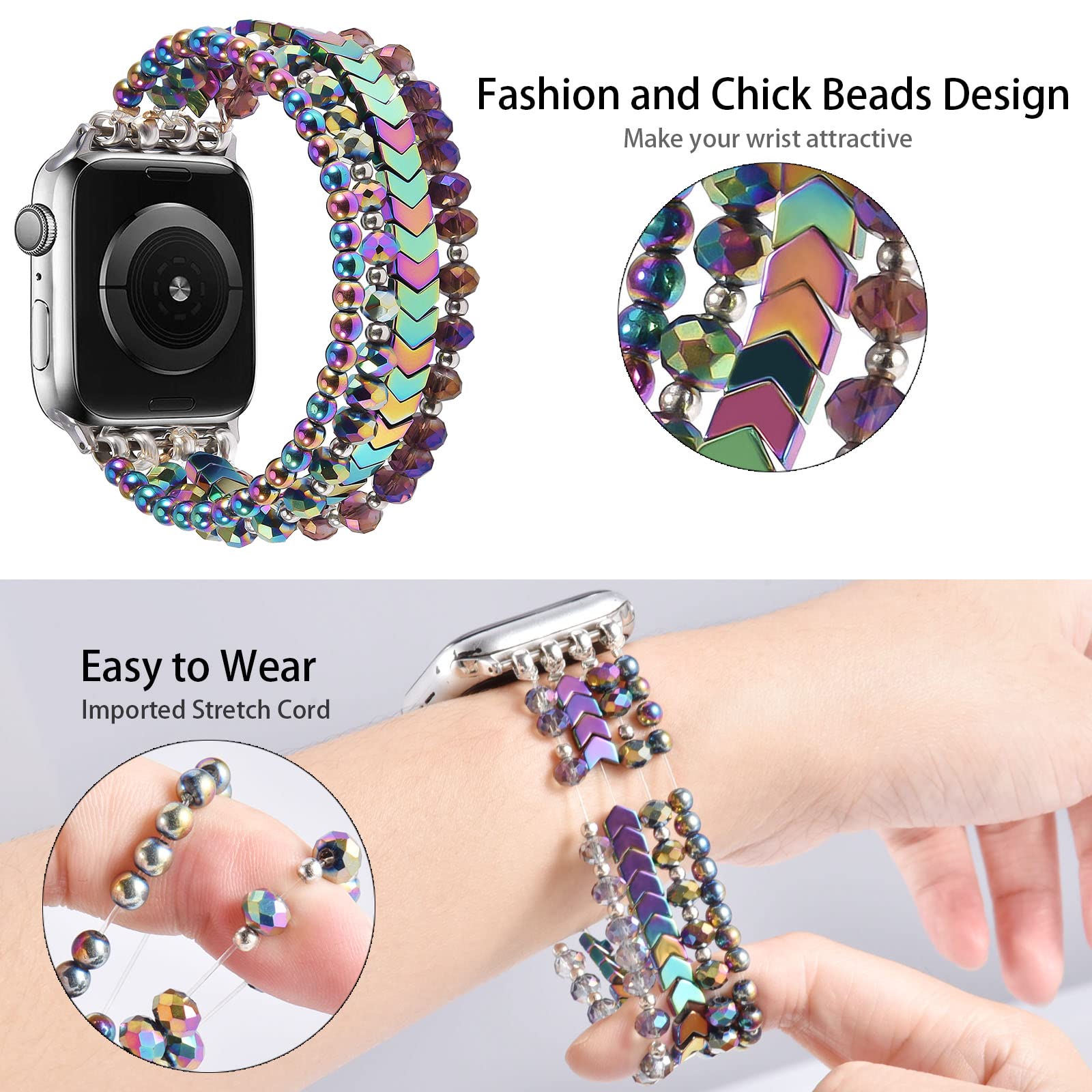 Mofree Beaded Bracelet Compatible With Apple Watch Band 45Mm/44Mm/42Mm Series 9/8/7/Se/6/5/4/3/2/1 Women Fashion Handmade Elasti
