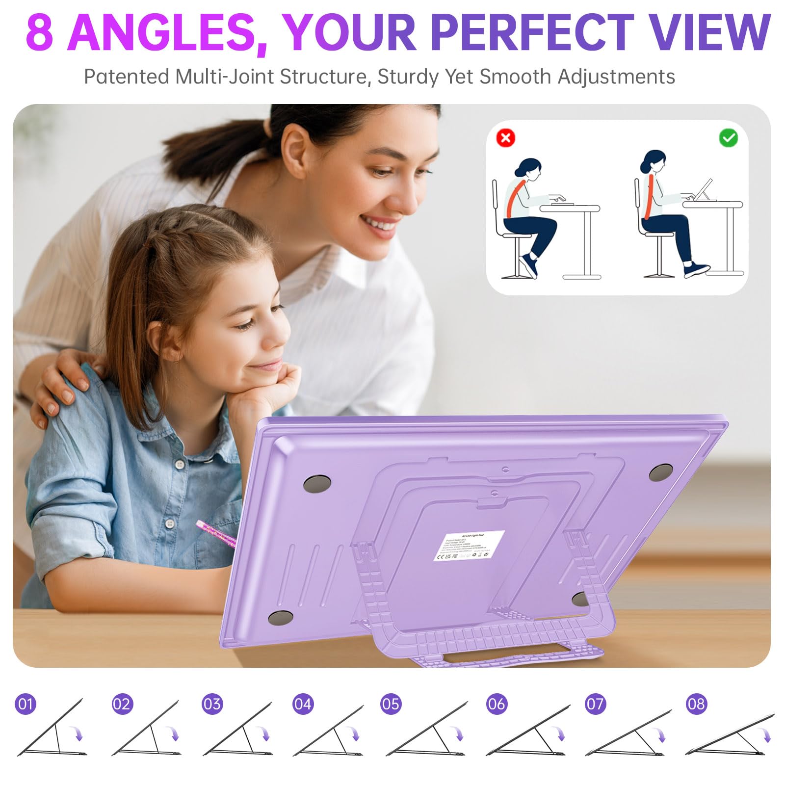 Zexalight A3 Rechargeable Light Box For Diamond Painting, 8 Adjustable Angles Led Light Pad With 3 Color Temp., 8 + Stepless Dim