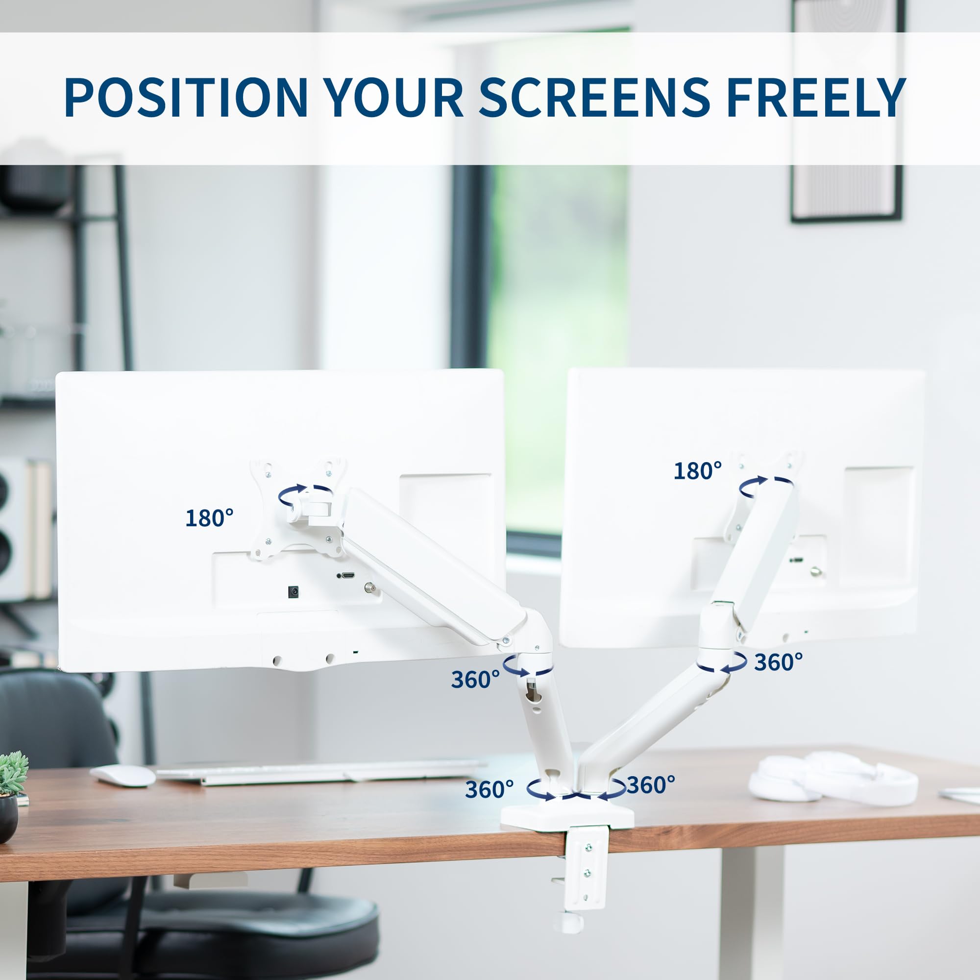 VIVO Dual Monitor up to 32 inches and 19.8 lbs per Screen, Mechanical Arm Desk Mount, Articulating Counterbalance, VESA Stand, Classic, White STAND V002OW