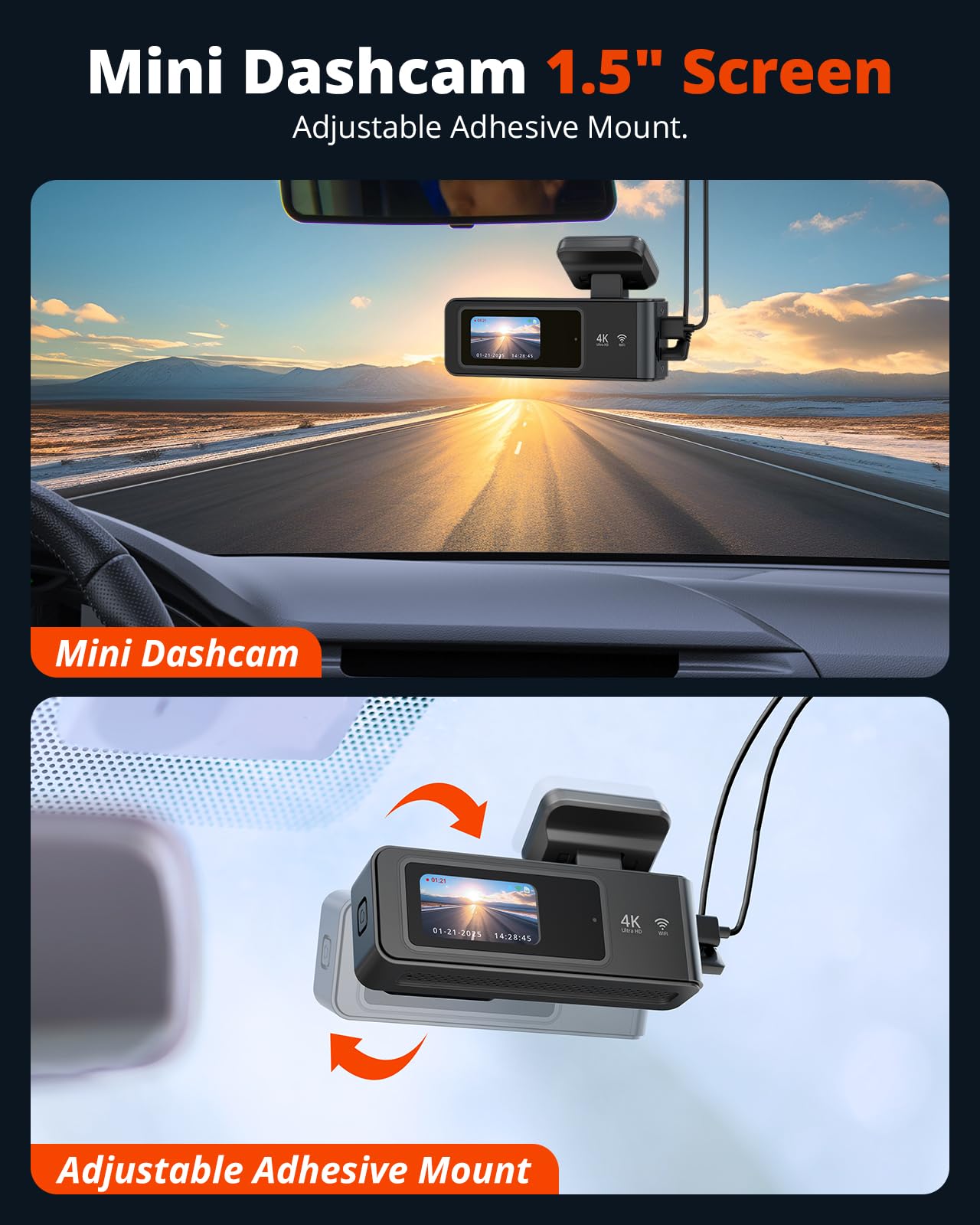 Kingslim 4K Dash Cam Front And Rear With 64Gb Sd Card, 5G Wifi Dash Camera For Cars, 1.5 Screen Dashcam Wireless App Control,