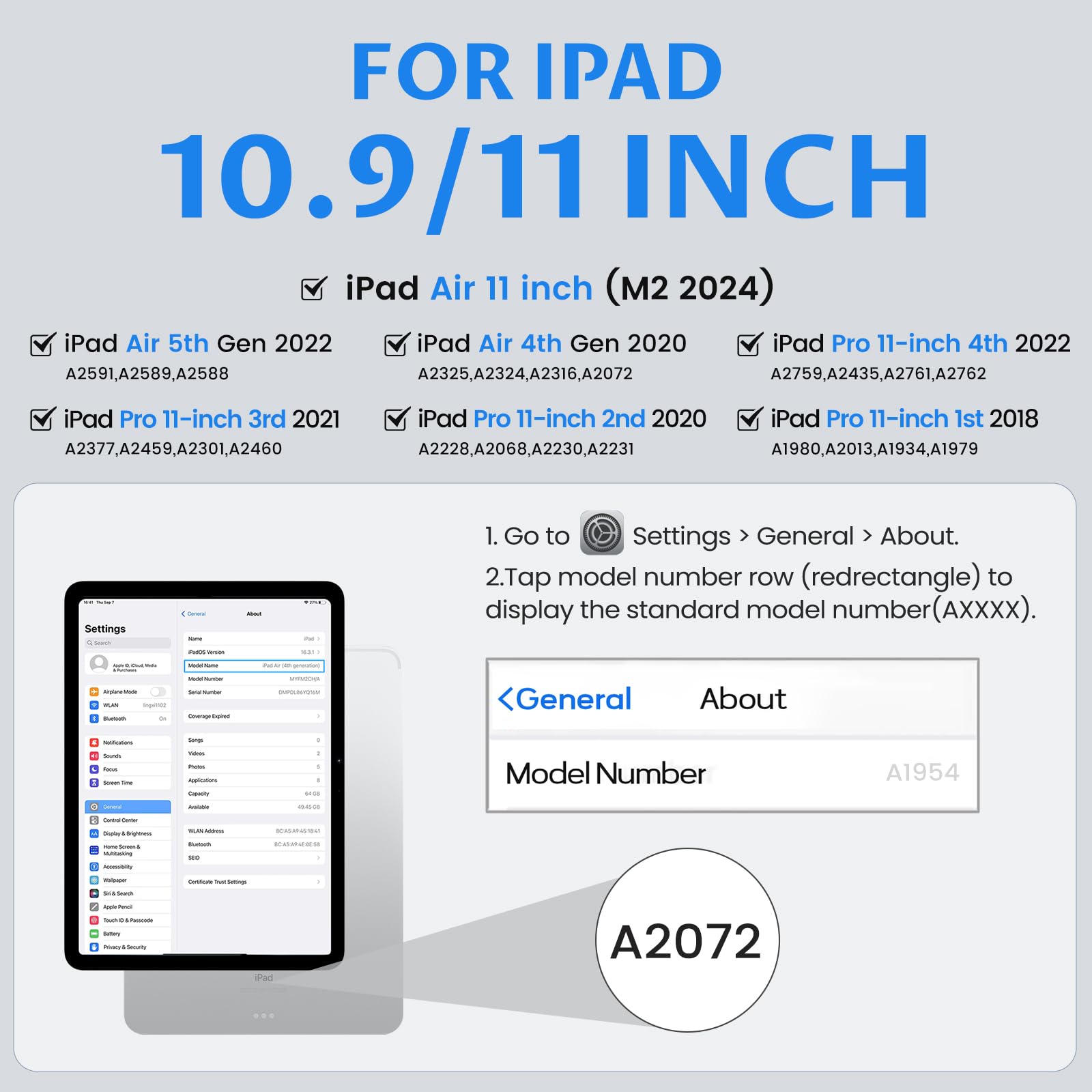 Oyeeice Keyboard Case For Ipad Air 11 Inch M2 & Air 5Th/4Th Generation   Backlit Wireless Detachable, Smart Folio Cover With Pen