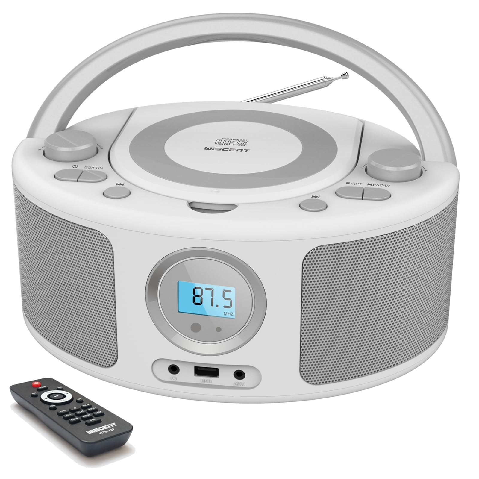 Cd Radio Portable Cd Player Boombox With Bluetooth,Fm Radio,Remote Control,Usb Input And 3.5Mm Aux Headphone Jack,Cd R/Cd Rw/Mp3