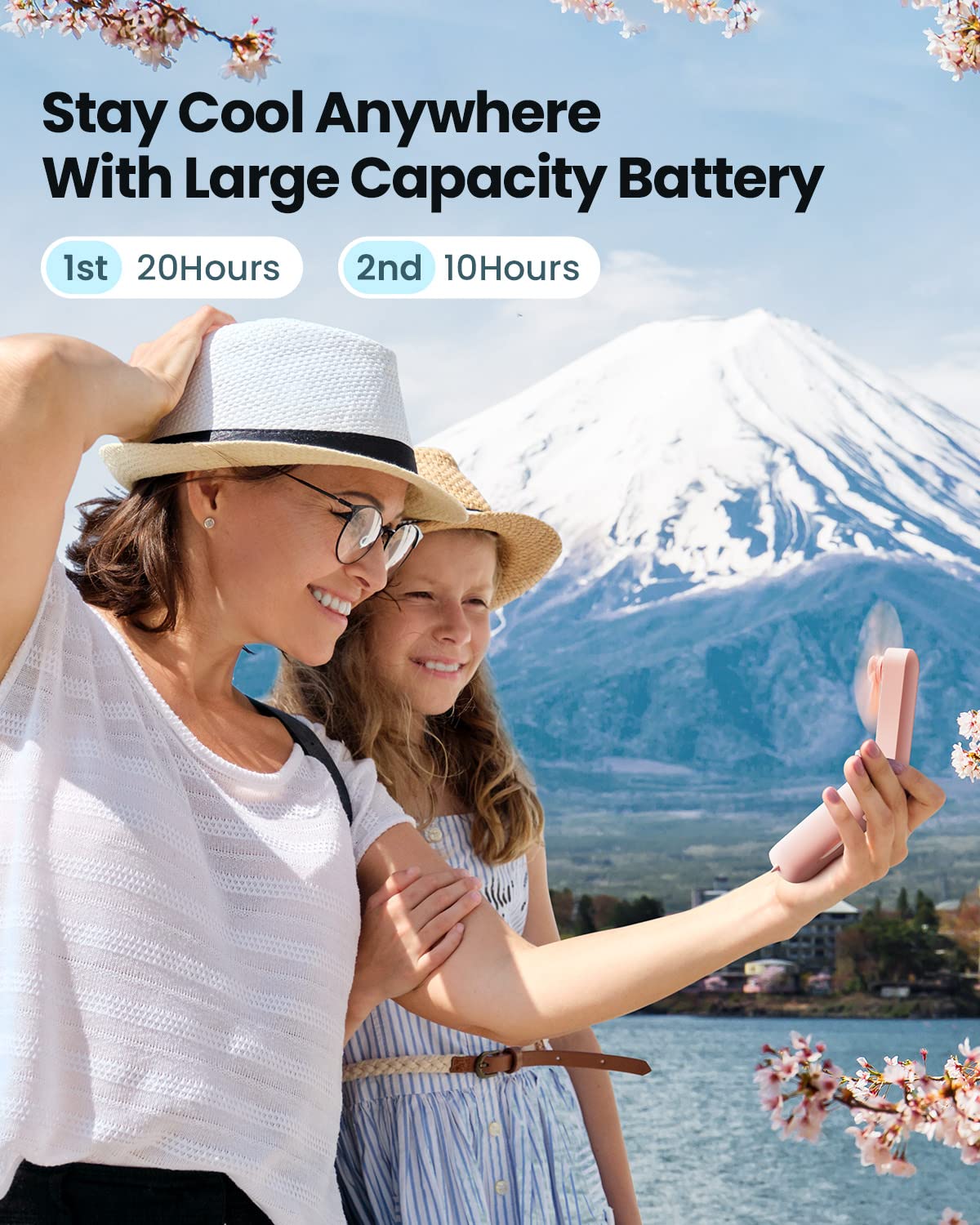 Gaiatop Portable Handheld Fan, Foldable Small Fan, Mini Hand Held Fan With Usb Rechargeable 2000Mah Battery, Eyelash Fan For Gir