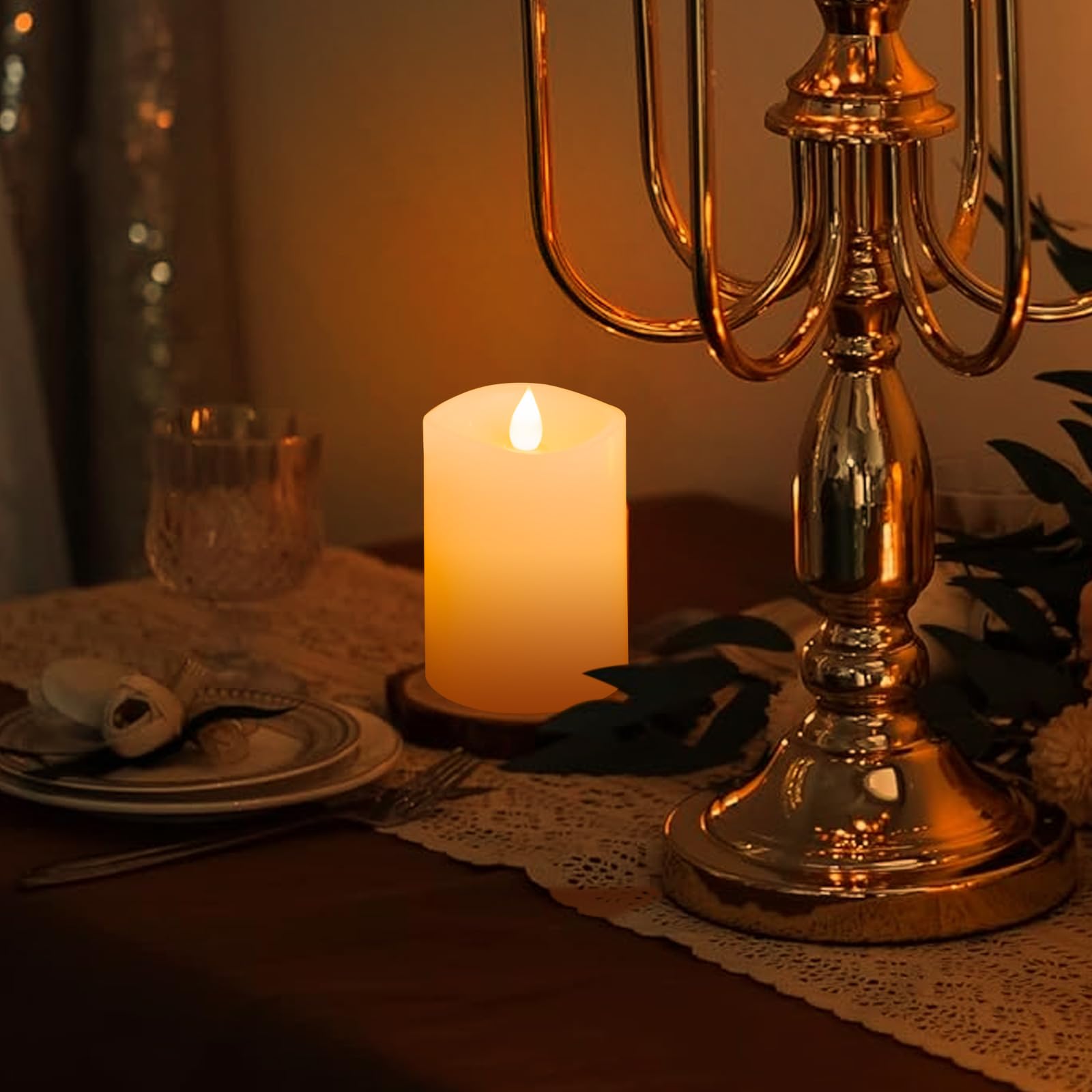 Asldoiweh 3X4 Flameless Candles Set Of 1, 2Aa Battery Life 600 Hours Battery Candles Flickering With Timer, 4 Inch Flameless Can