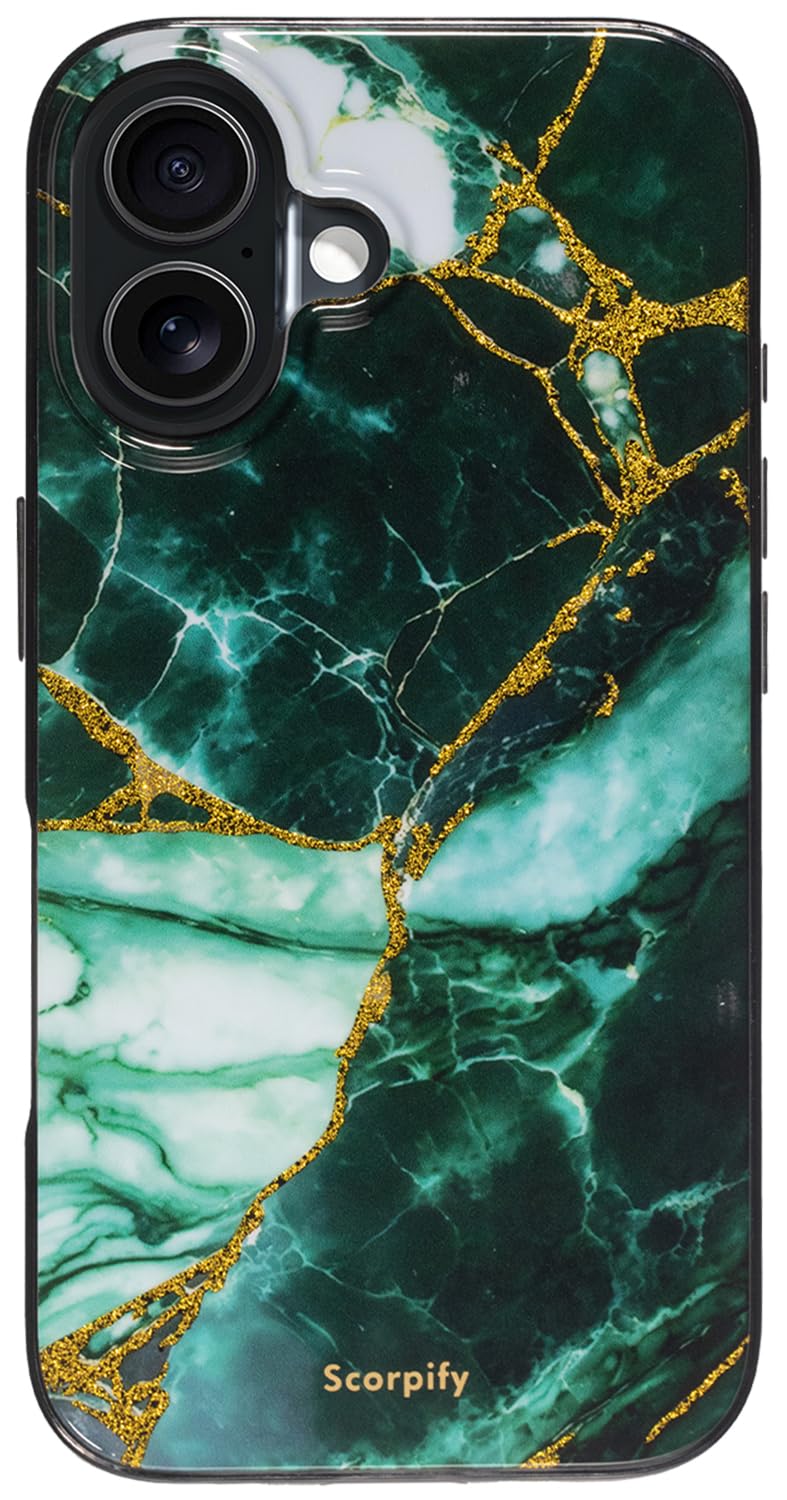 Scorpify For Iphone 16 Case [Compatible With Magsafe] With Emerald Green Marble Design, Cute Magnetic Phone Cover For Women Girl