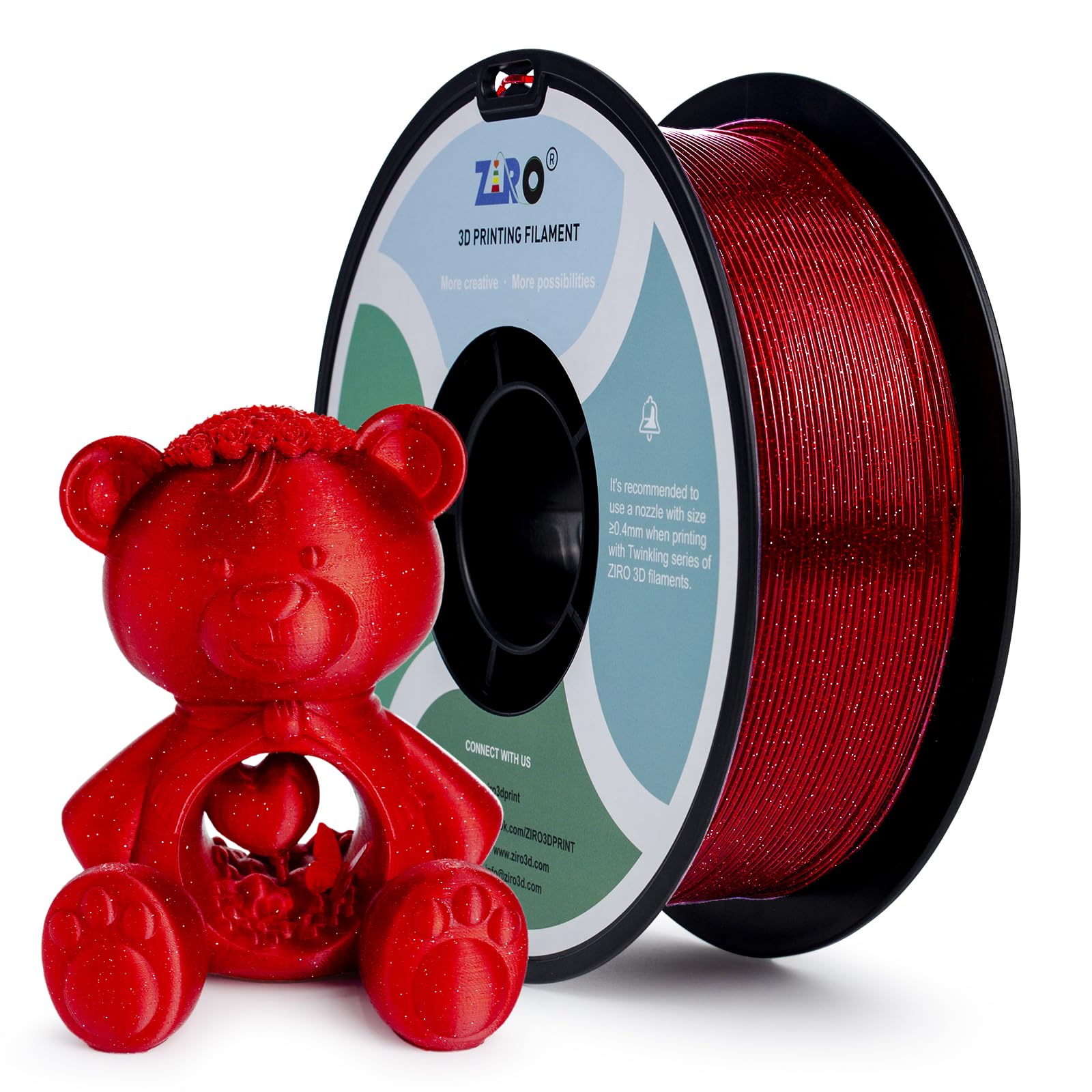 ZIRO Glitter PLA Filament 1.75mm, Semi-Transparent PLA Base, 3D Printer Filament Shiny Sparkle Material with Glitter, Twinkle Se