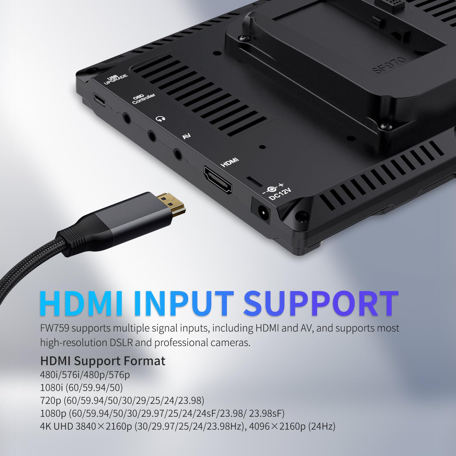 Feelworld Fw759 Camera Monitor 7    Hd 1280X800 Field Video Lcd Ips Screen 1200:1 High Contrast Ratio For Steady Cam, Dslr Rig,