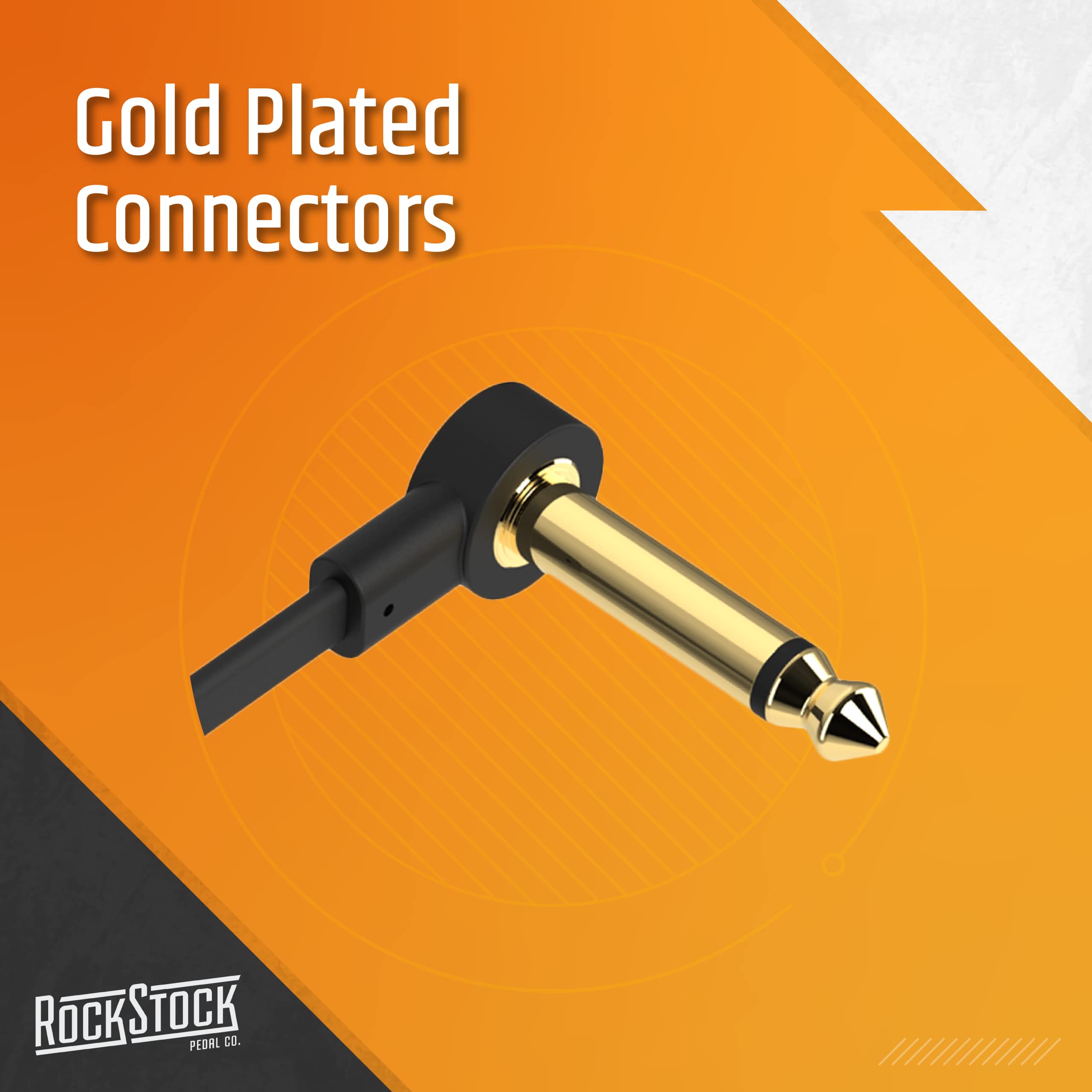 Rock Stock Guitar Flat Patch Cables   18 Inch C Shape Effect Pedal Cables   Black With Durable Gold Plated Connectors, Maximize