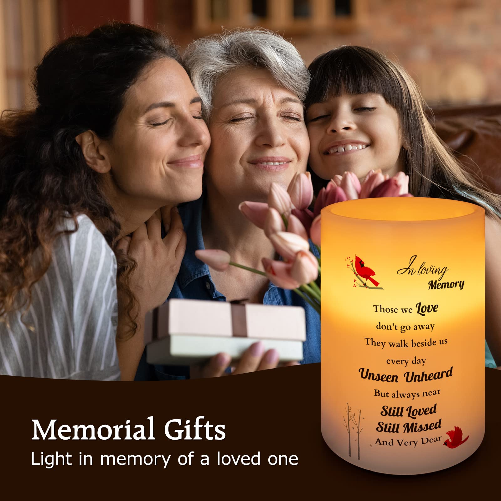 Memorial Gifts Flameless Cardinal Candle, Real Wax Led Light With Timer Sympathy Gift For Loss Of Loved One Memorial Gifts For L
