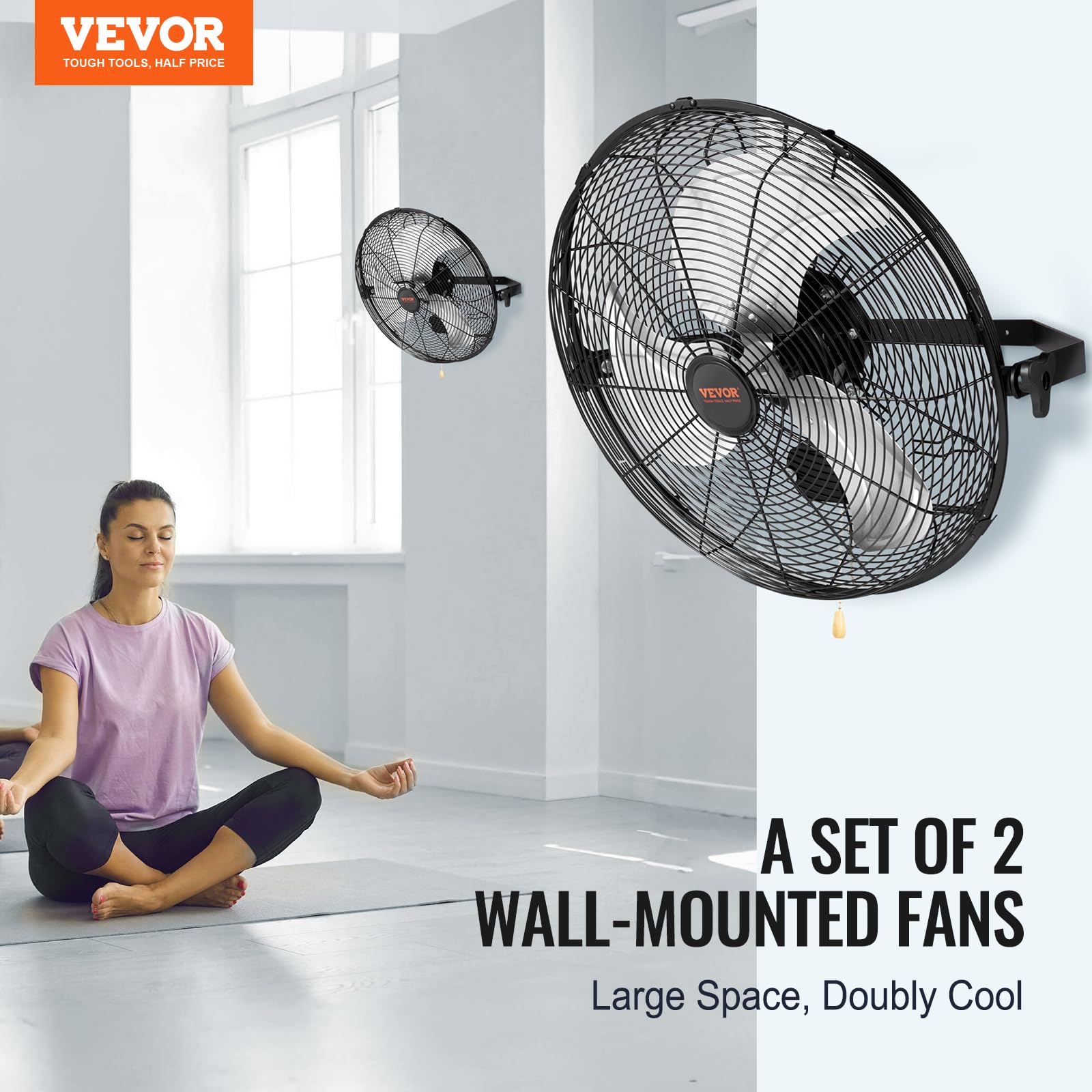 Vevor Wall Mount Fan, 2 Pcs 18 Inch Manual 360 Degree Tilt Adjustment, 3 Speed High Velocity Max. 4000 Cfm Industrial Wall Fan F