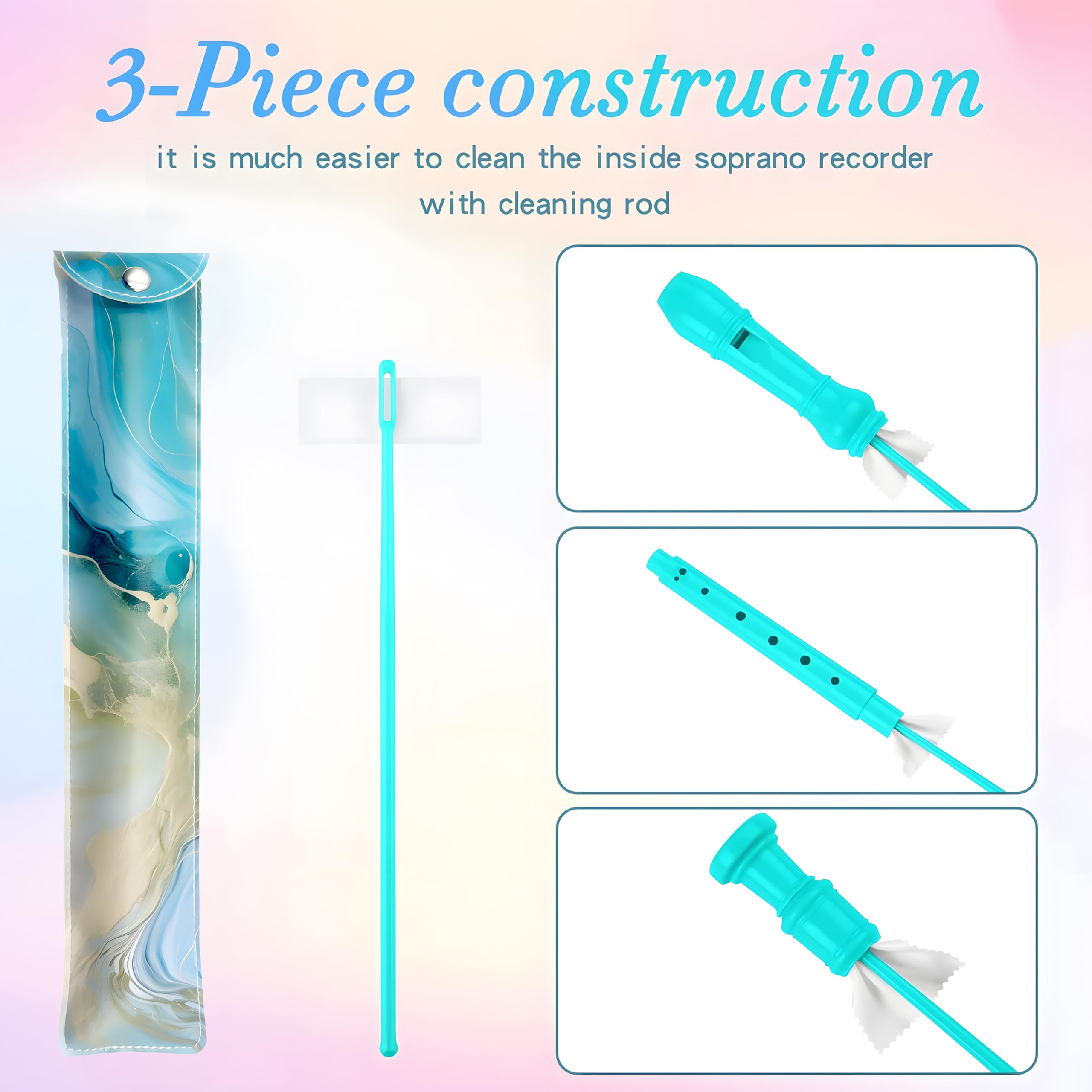 Soprano Recorder For Kids Beginners, German Fingering, C Key, 3 Piece With Cleaning Rod, Bag, Fingering Chart (Green)